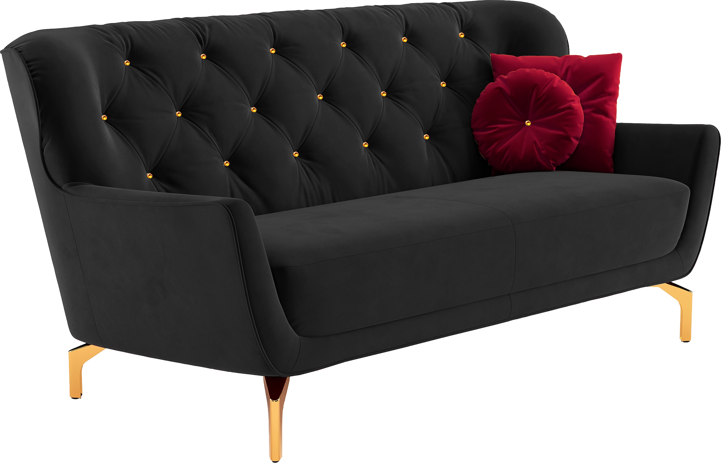 sit&more Polstergarnitur »Orient 3« 2 Stk. tlg. inkl. 4 Zierkissen mit Strass-Stein, goldfarbene Metallfüße