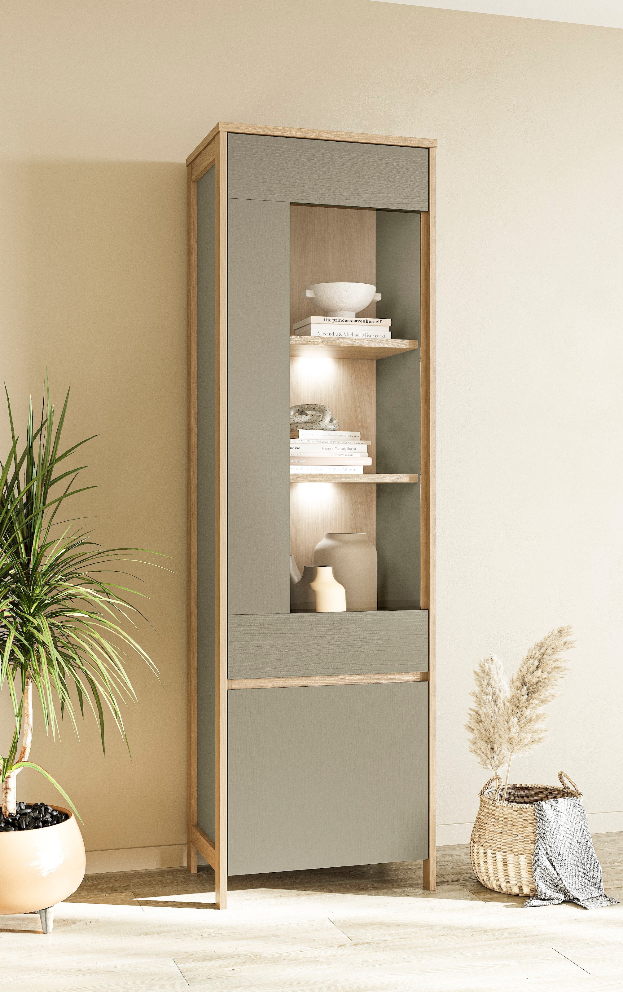 Home affaire Vitrine »Stranda, Hochschrank im Scandi-Style, moderne Glasvitrine«, Rahmenoptik, ausreichend Stauraum, vielseitig einsetzbar, 58 cm breit