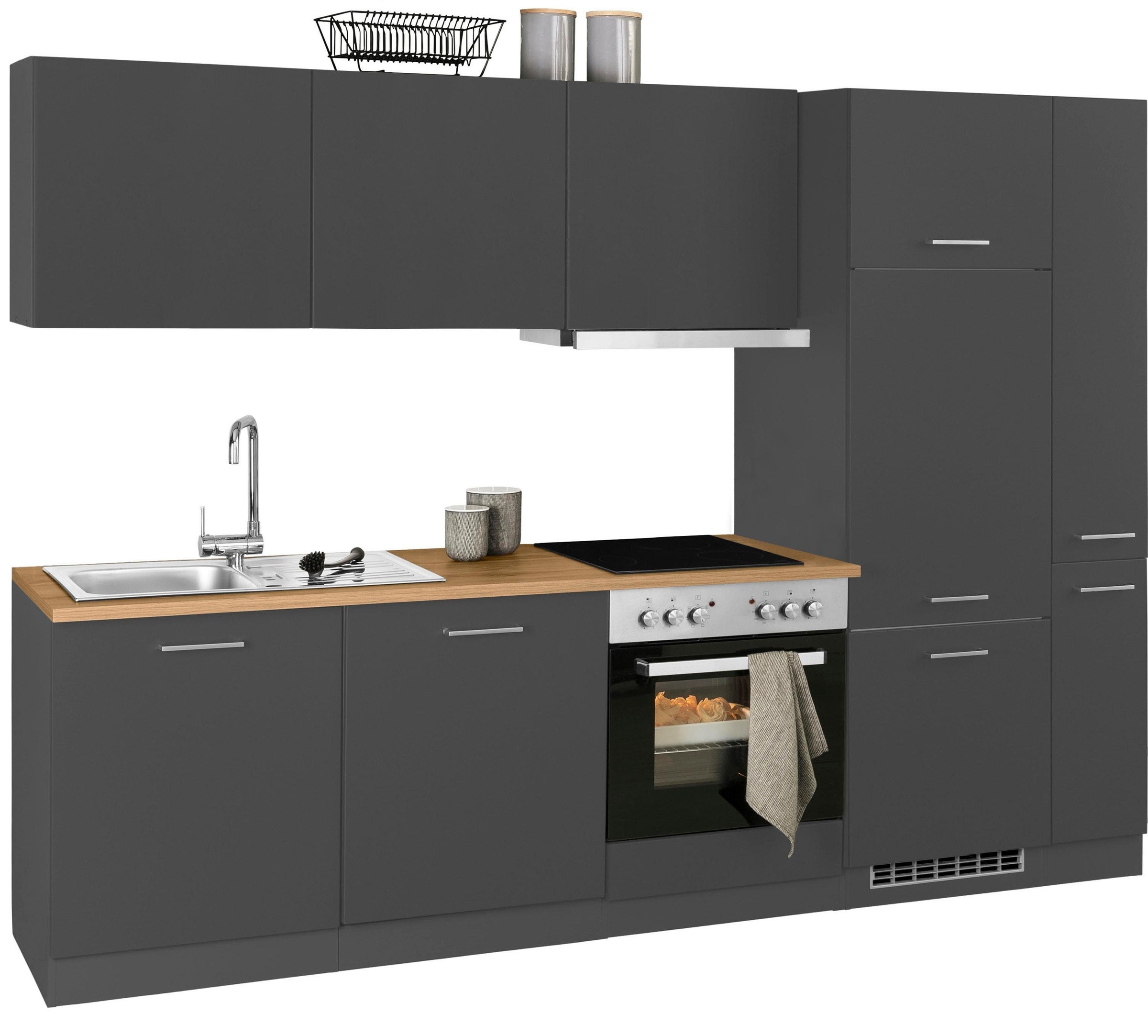 KOCHSTATION Küchenzeile »KS-Kehl«, mit E-Geräten, Breite 270 cm, inkl. Kühlschrank und Geschirrspüler