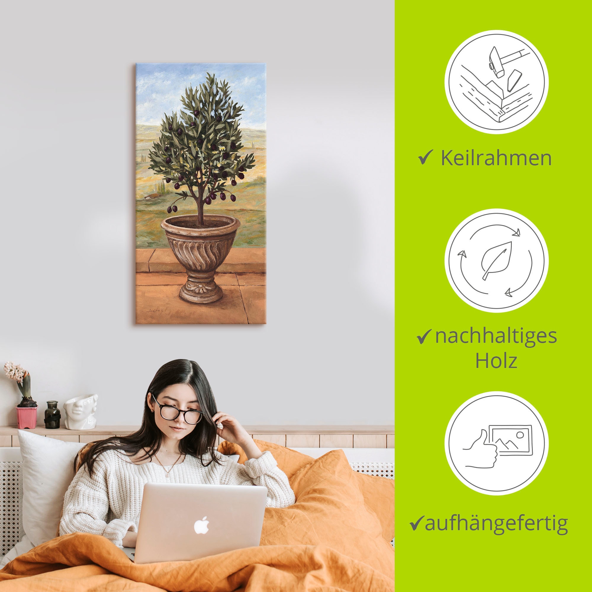 Artland Leinwandbild »Olivenbaum« Pflanzen 1 Stk. tlg. auf Holzrahmen gespannt