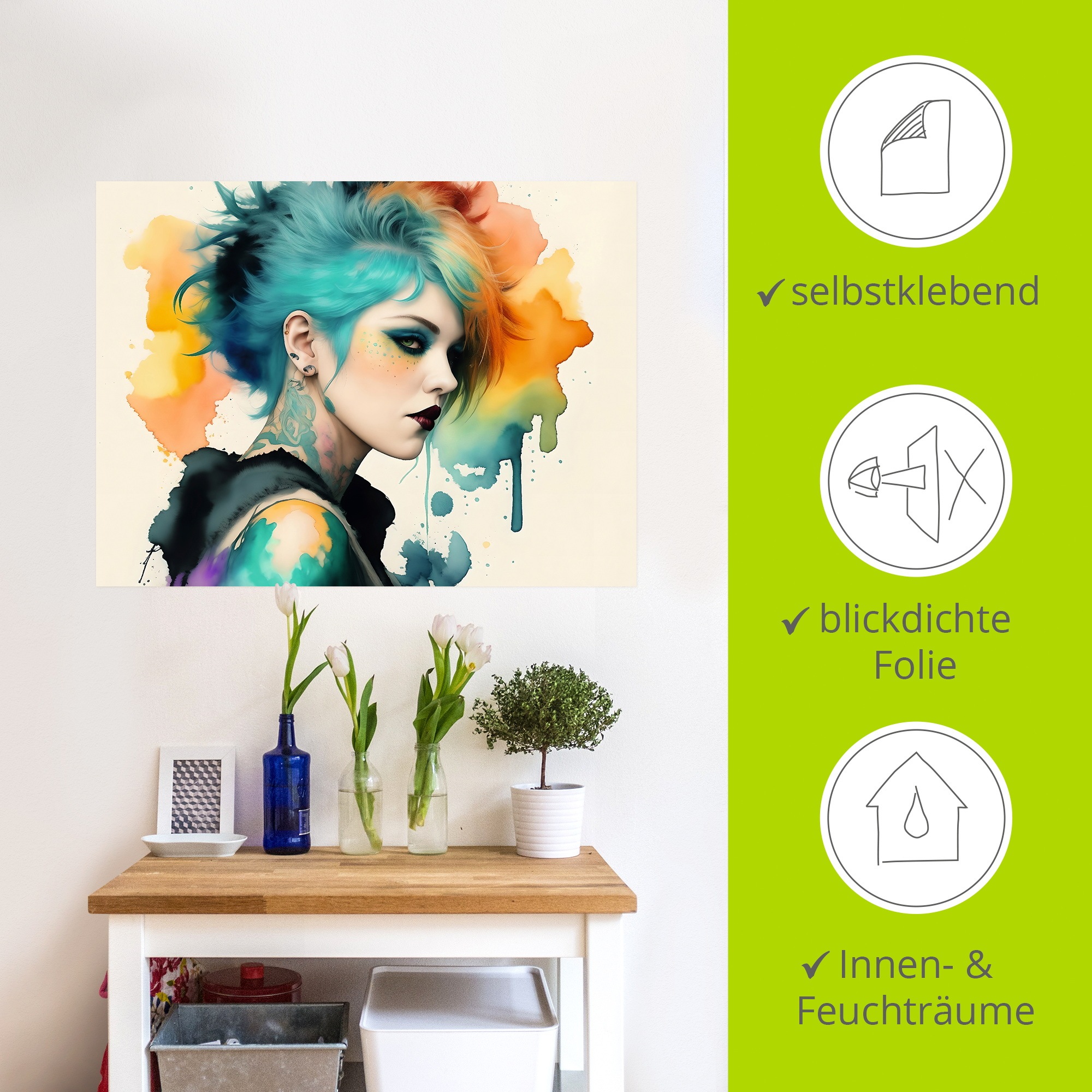 Wandbild ARTLAND "Weiblicher Punk III", farbe bild(er): farbig, B:60cm H:45cm, Bilder, als Alubild, Leinwandbild, Poster, Wandaufkleber in verschied. Größen 2