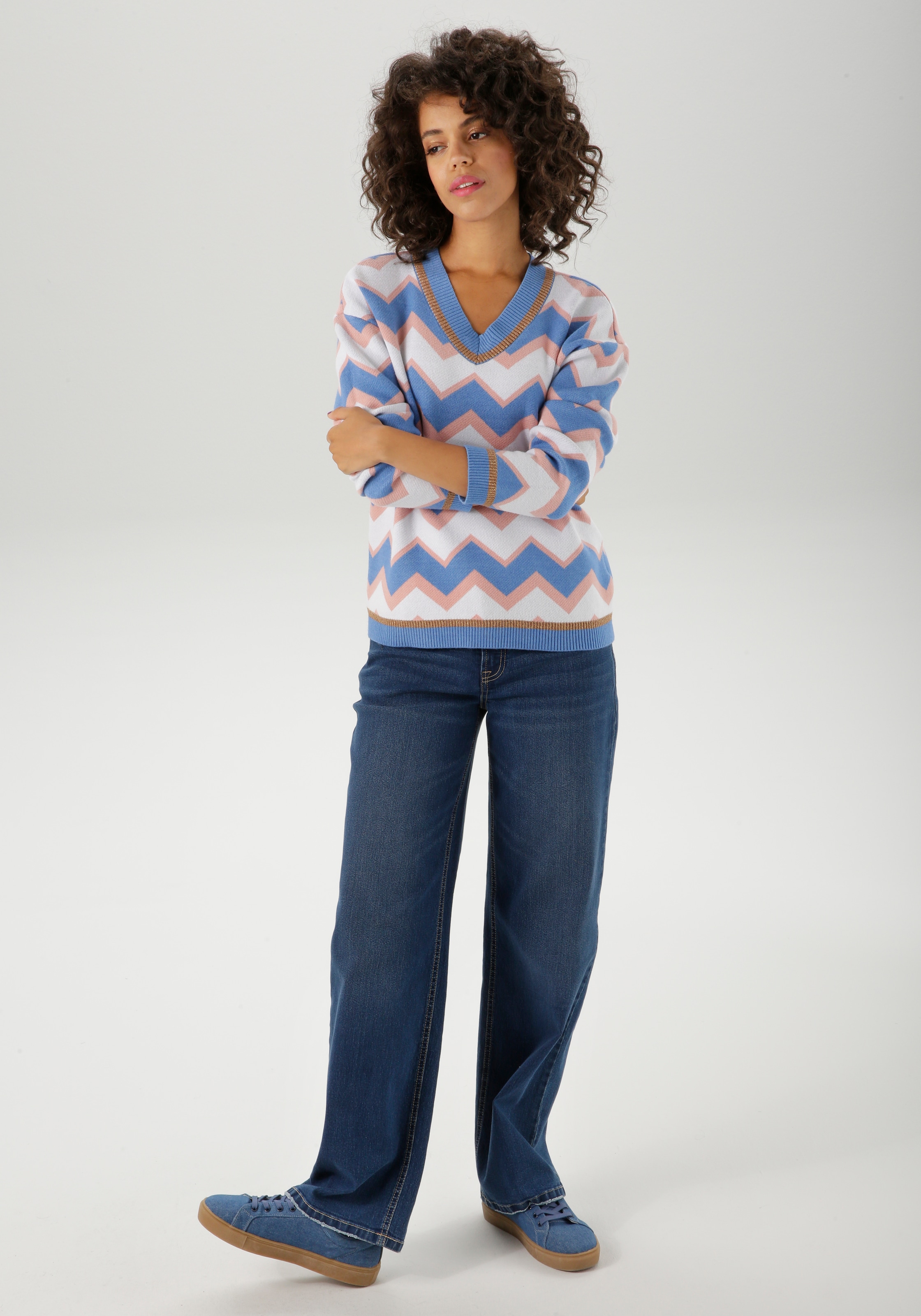 Aniston CASUAL Strickpullover, im interessantem Zick-Zack-Muster - NEUE KOLLEKTION