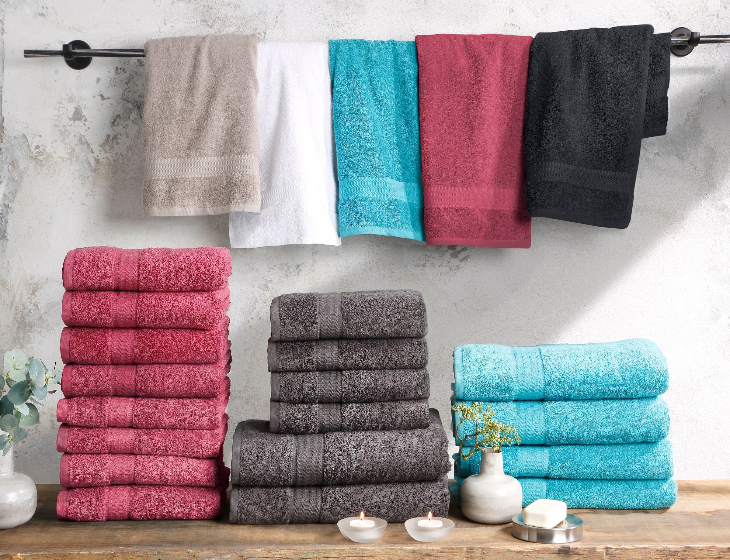 my home Handtuch Set »Juna«, auf Baumwolle mit BAUR Walkfrottee, in Uni-Farben, 100% Set, Rechnung Bordüre, Handtücher Handtuch-Set, | 6 tlg