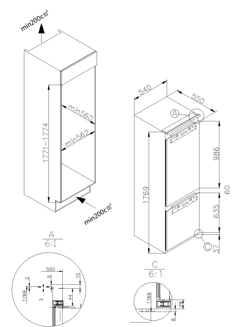 Amica Einbaukühlgefrierkombination »EKGCX 387 960«, Inverter Kompressor