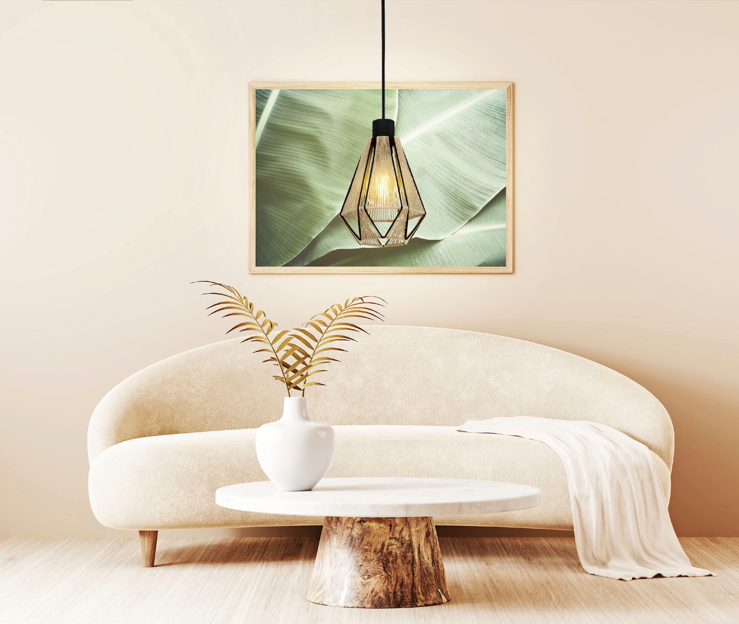 EGLO Hängeleuchte »ADWICKLE Pendellampe, Stahl und Textil, Hängelampe, Esszimmerlampe«, Leuchtmittel E27 | Leuchtmittel wechselbar-ohne Leuchtmittel, Hängelampe, Wohnzimmerlampe, Pendelleuchte, Esszimmerlampe, Hanf, E27