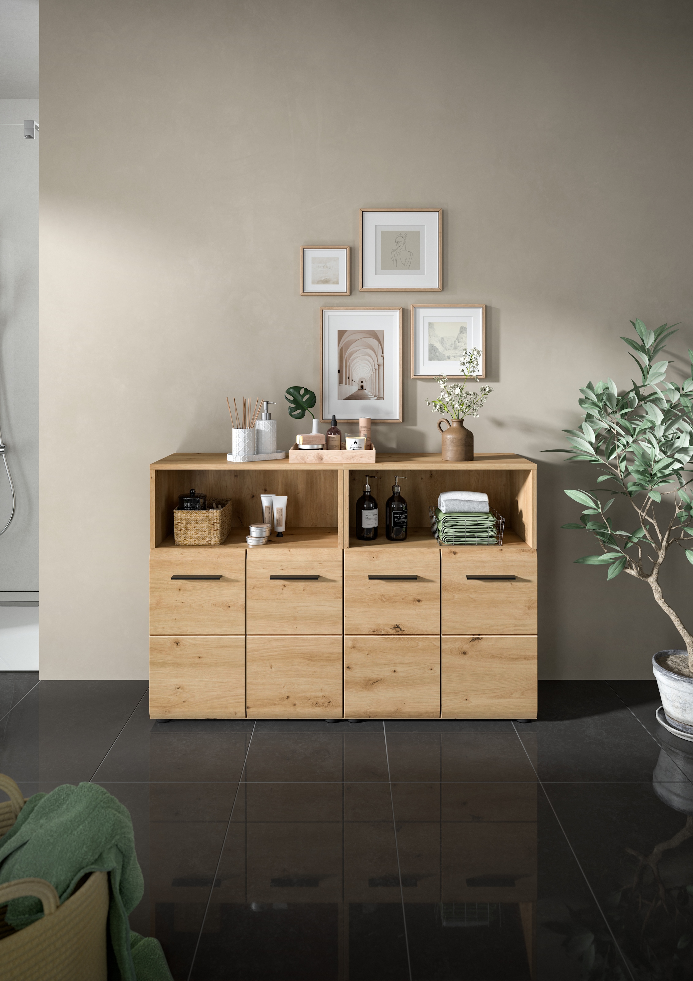 INOSIGN Badmöbel-Set »FLORENZ, TOPSELLER!, 2-teilige Badkombination, hochwertige MDF-Front«, (Set, 2 St., 2-teiliges Set bestehend aus: 2 Midischrank breit), Florenz, Badkombination 2-tlg., Artisan Oak NB,Standschrank breit, Bad