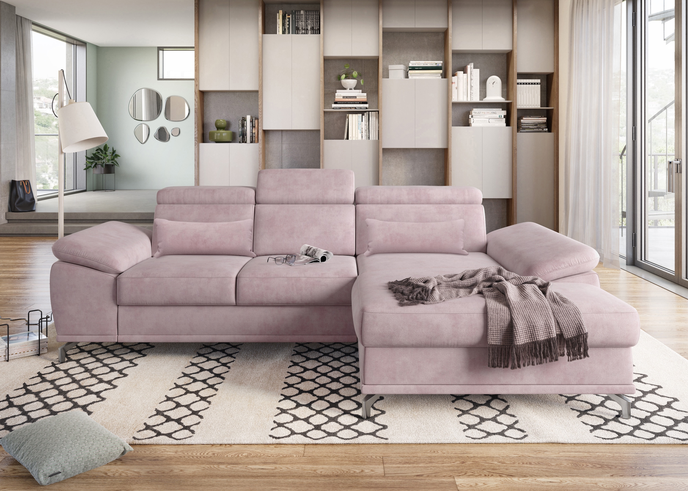 sit&more Ecksofa »Cabrio L-Form, mit Sitztiefenverstellung, Arm- und Kopfteilverstellung«, 2 Nierenkissen, Federkern, optional Bettfunktion und Stauraum