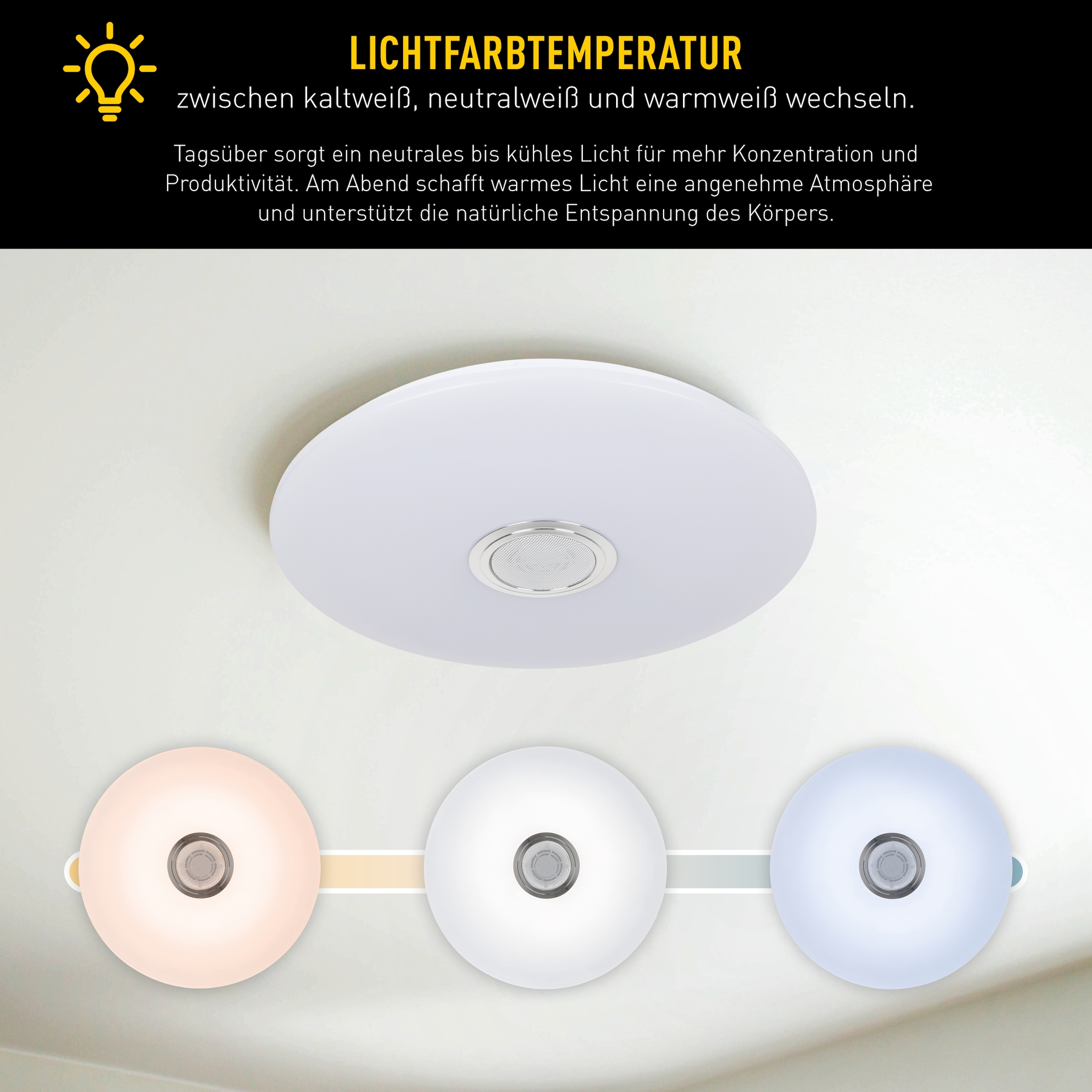 näve LED Deckenleuchte »Norderney« LED-Modul 1 Stk. warmweiß - kaltweiß Naturgeräusche, Bluetooth Speaker, CCT, Memory, Nachtlicht, dimmbar