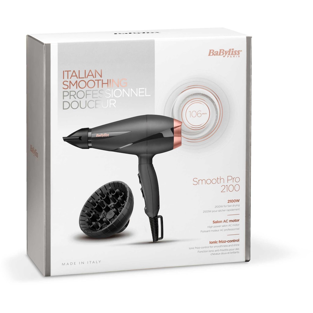 BaByliss Ionic-Haartrockner »BaByliss Smooth Pro 2100«, 2100 W, 2 Aufsätze