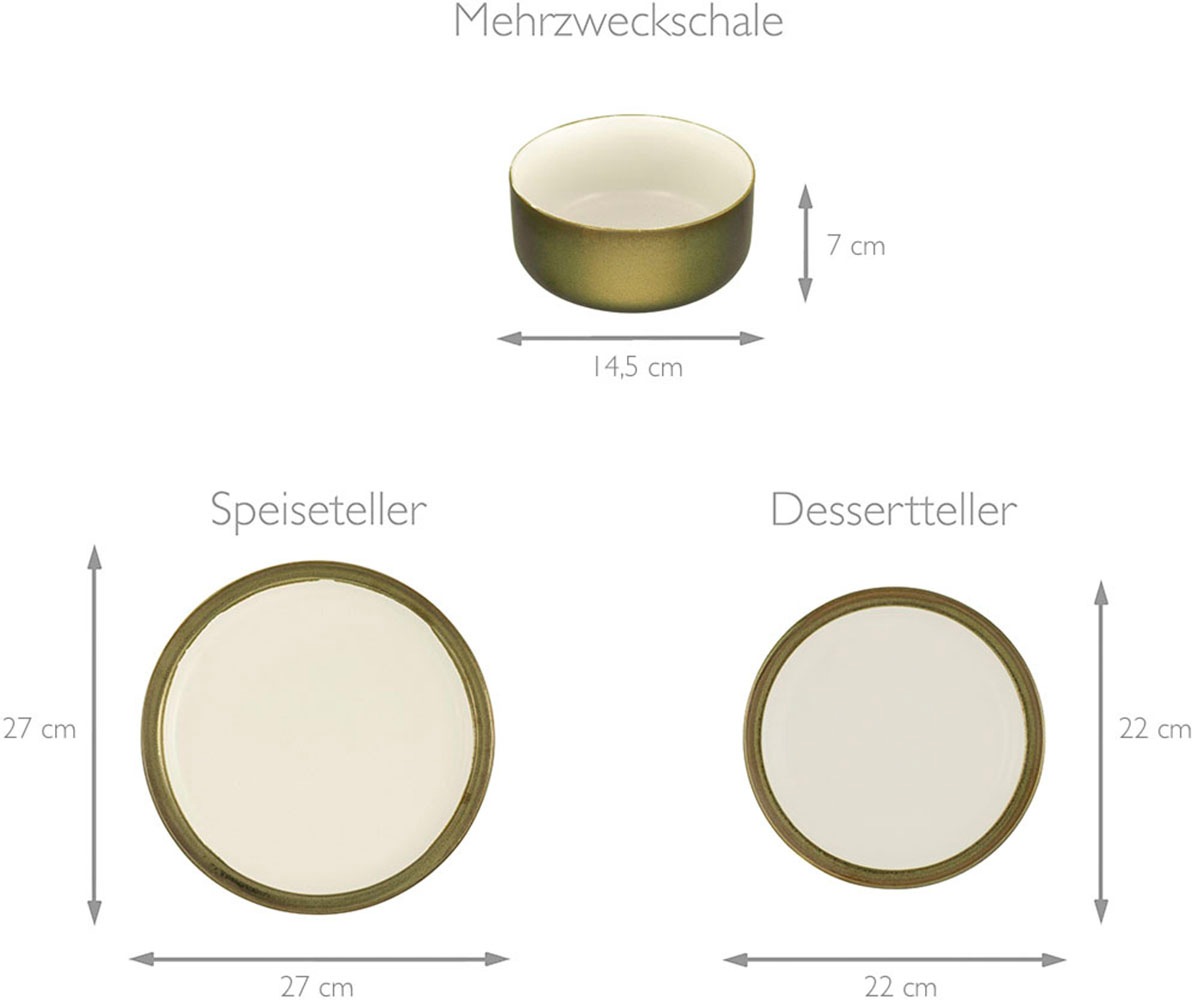 CreaTable Teller-Set »Modern Industrial«, (Set, 12 tlg., Tafelservice für 4 Personen), Service, Spezialglasur, glänzende Sprenkel, 12 Teile, für 4 Personen