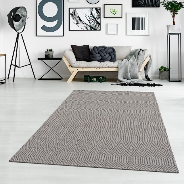 Black Friday Carpet City Teppich »Cotton«, rechteckig, Flachgewebe, 100%  Baumwolle, Rauten-Optik, Pflegeleicht | BAUR
