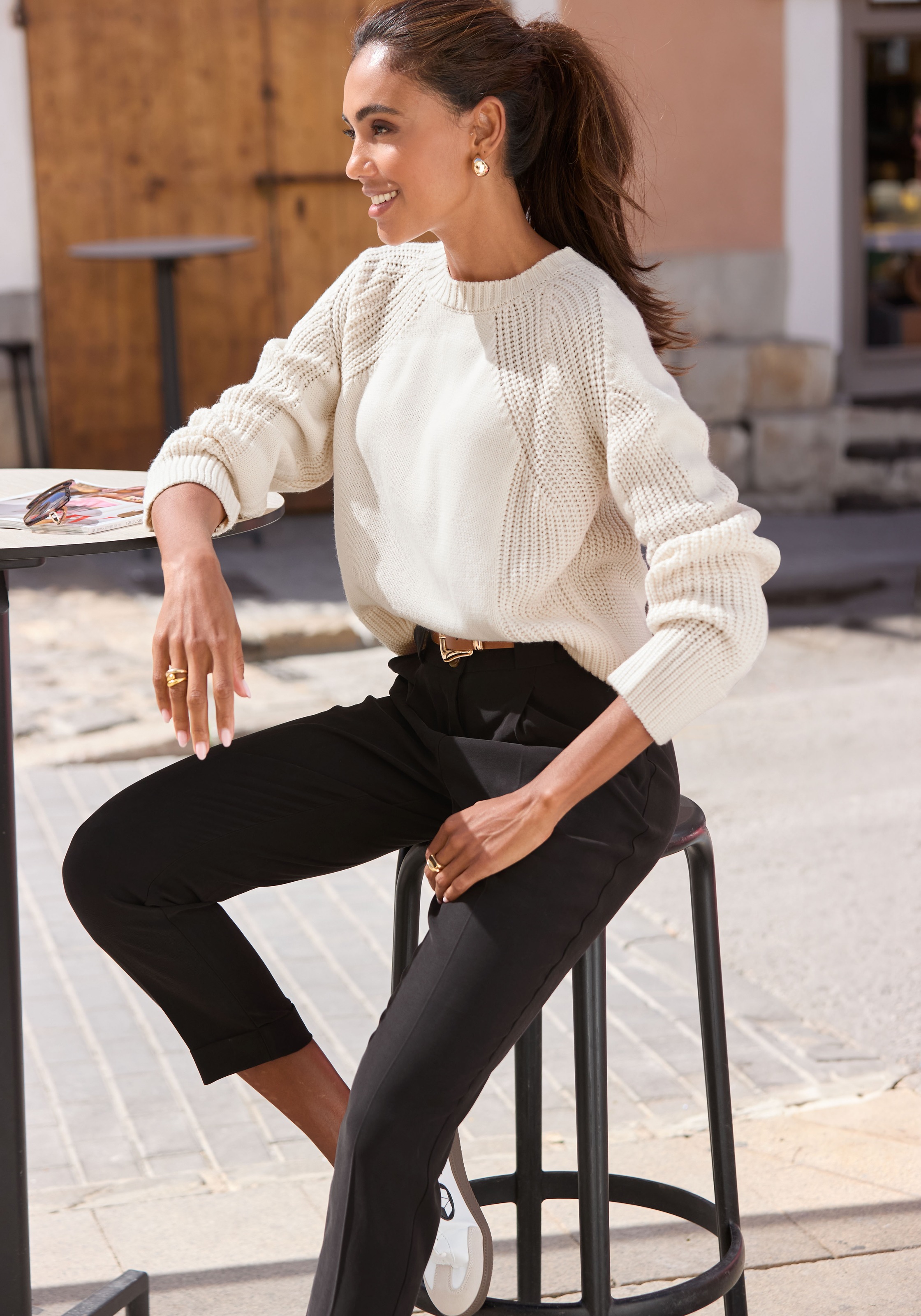 LASCANA Strickpullover, mit Grobstrick-Details, Damen Pullover mit Rundhals