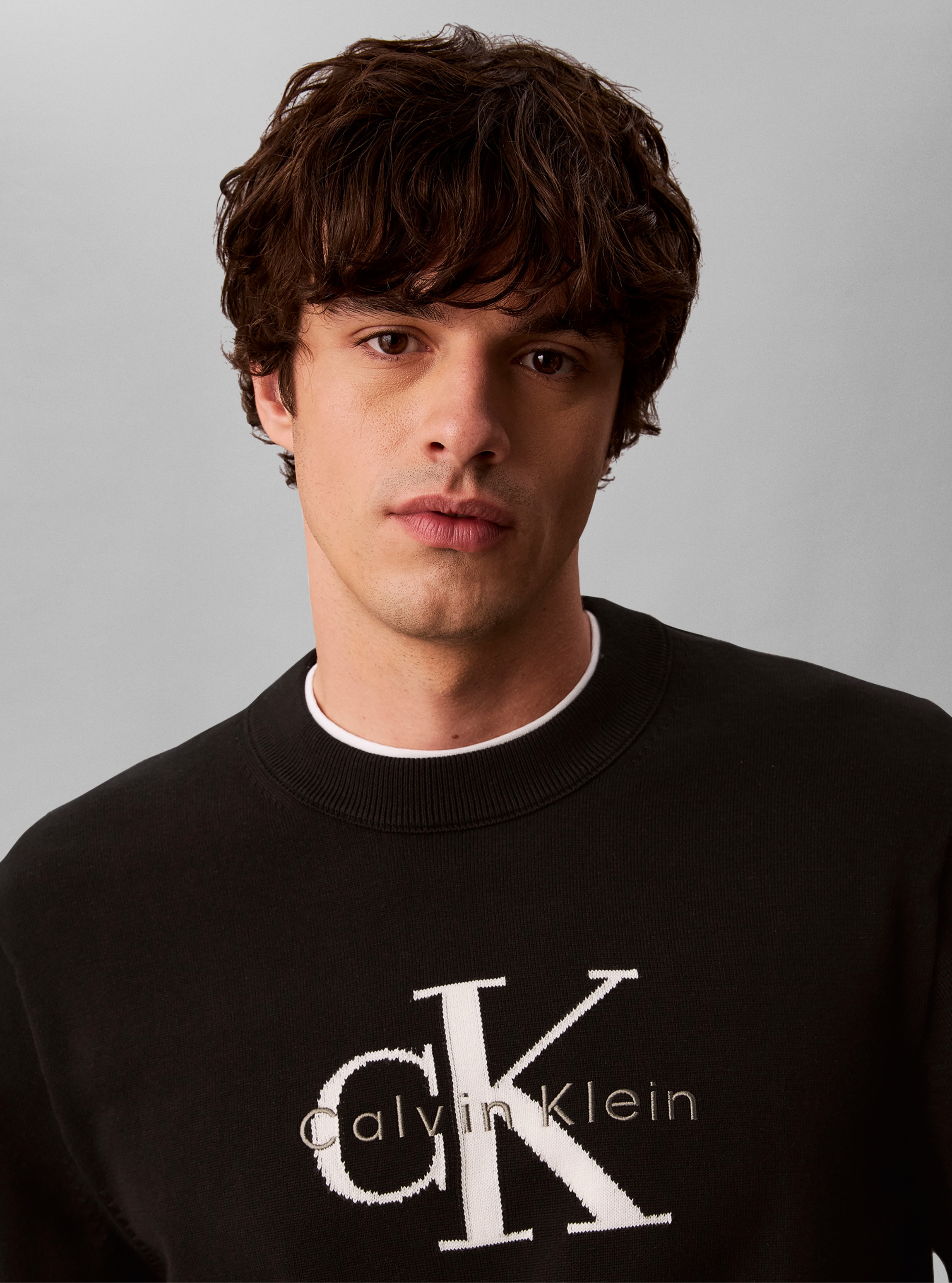 Calvin Klein Rundhalspullover »COTTON MONOLOGO« Regular fit mit Rundhalsausschnitt