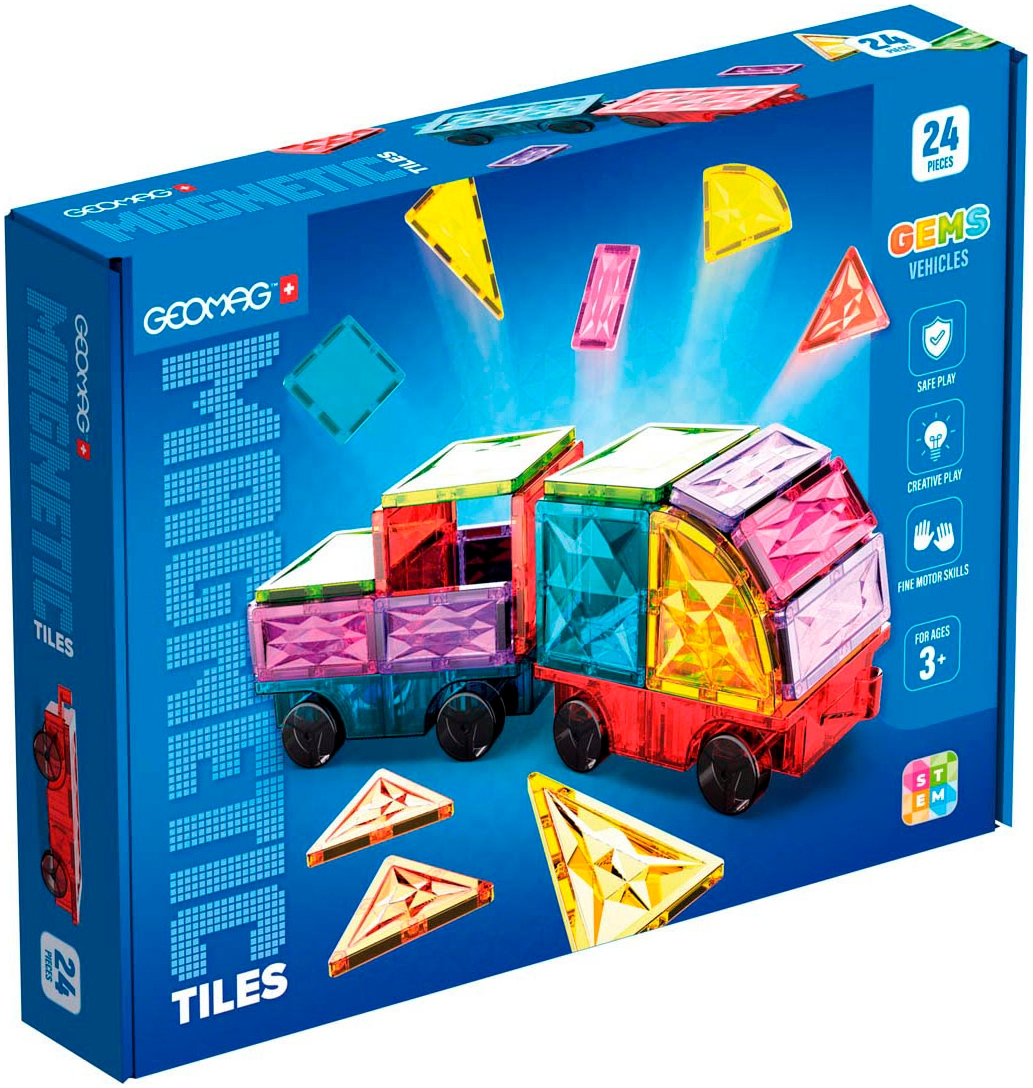 GEOMAG Kinder Magnetspielbausteine "GEOMAG Magnetic Tiles Gems Vehicles"bunt, Kunststoff, Spielbausteine