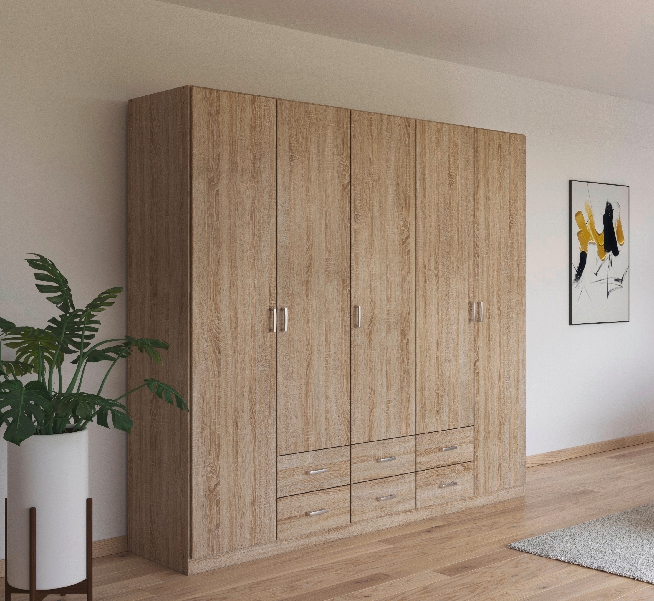 rauch Drehtürenschrank "Kleiderschrank Garderobe GAMMA Breiten 226 cm" in 3 Ausstattungen BASIC/CLASSIC/PREMIUM (inkl. SOFT-CLOSE-Funktion), mit Schubladen, verschiedene Griff-Varianten TOPSELLER MADE IN GERMANY