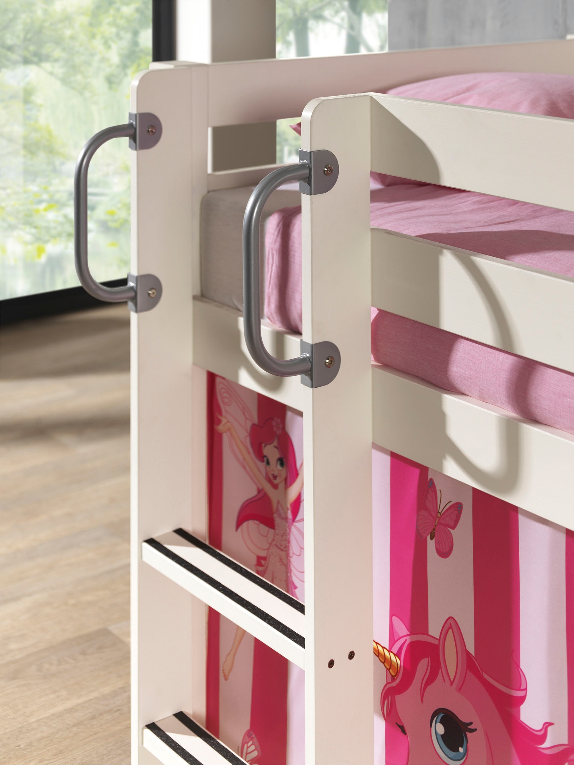 Vipack Bügelgriff »Pino, Metall-Haltegriffe zur nachträglichen Montage am Bett«, (B/H/T ca. 2,4x24x8,5cm, inkl. Anti-Rutsch Tape für die Stufen), kann bei Betten der VIPACK Serie Pino an der Leiter montiert werden