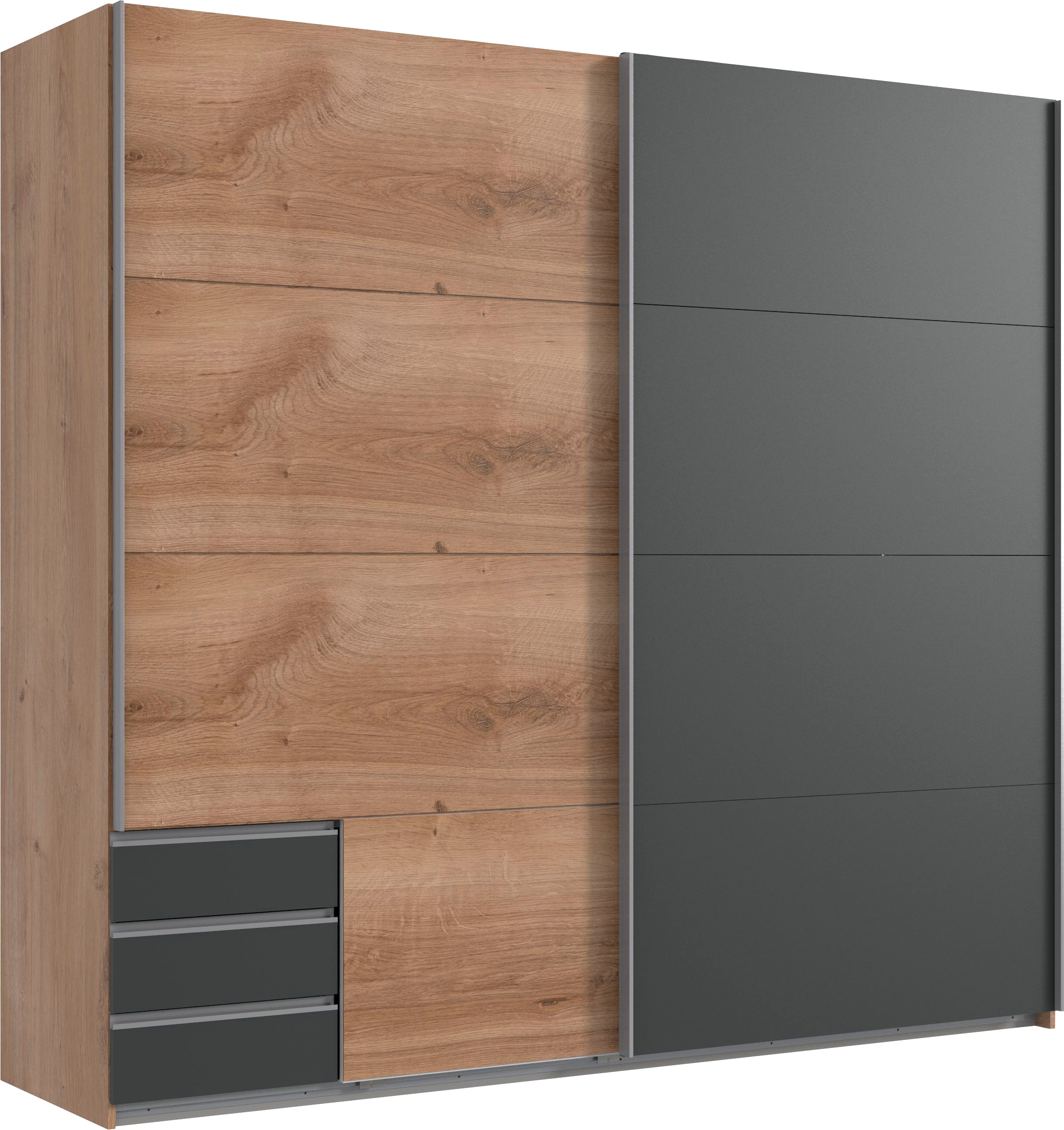 Schwebetürenschrank WIMEX, B:225cm H:210cm T:64cm, grau, Schränke, "Emden", Mit Außenschubkästen