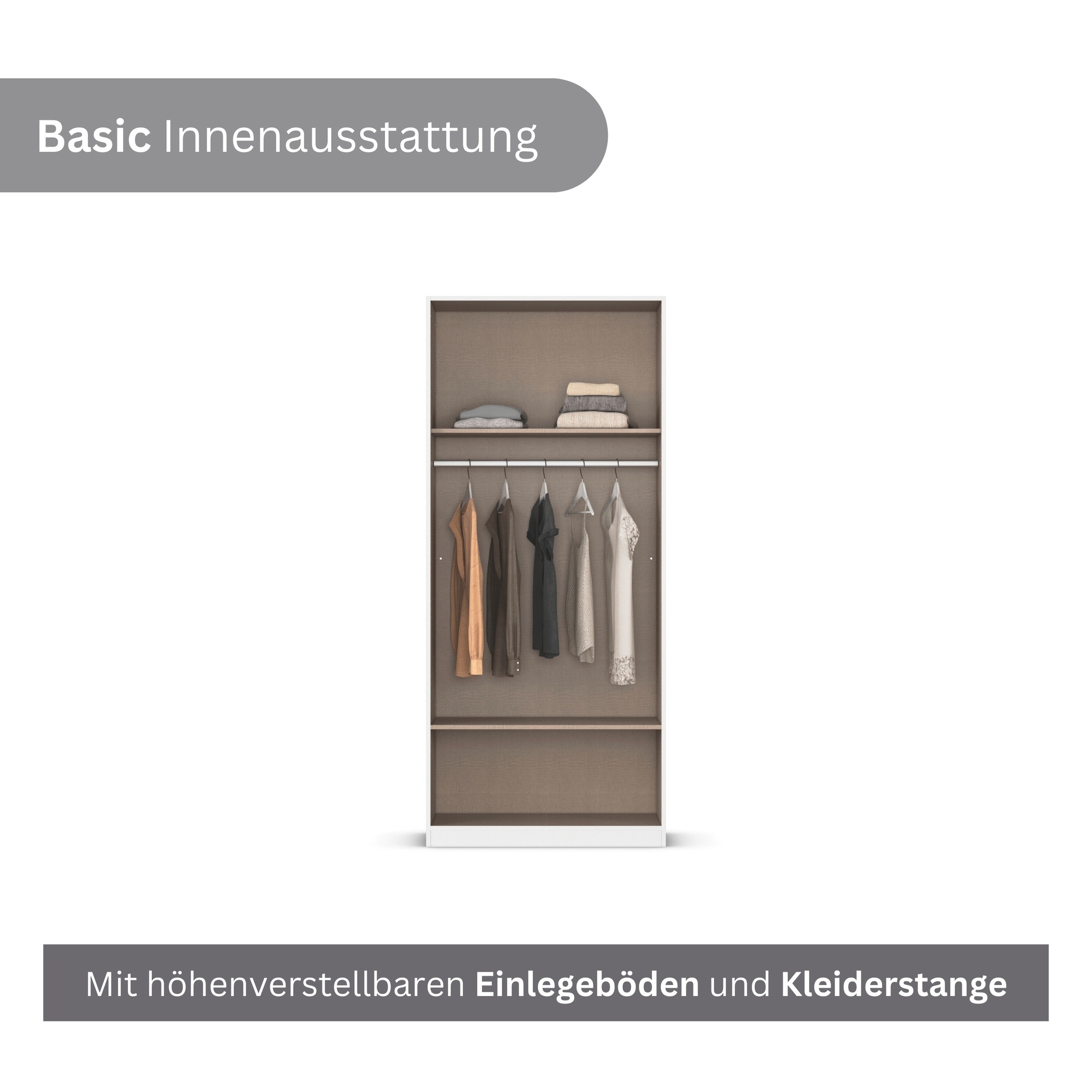 rauch Kleiderschrank »Schrank Garderobe Wäscheschrank GAMMA in 4 Breiten 91-226 cm« 3 verschiedene Ausstattungen BASIC/CLASSIC/PREMIUM (inkl. SOFT-CLOSE),  mit Schubladen und Schrankaufsatz, schlichtes Design MADE IN GERMANY