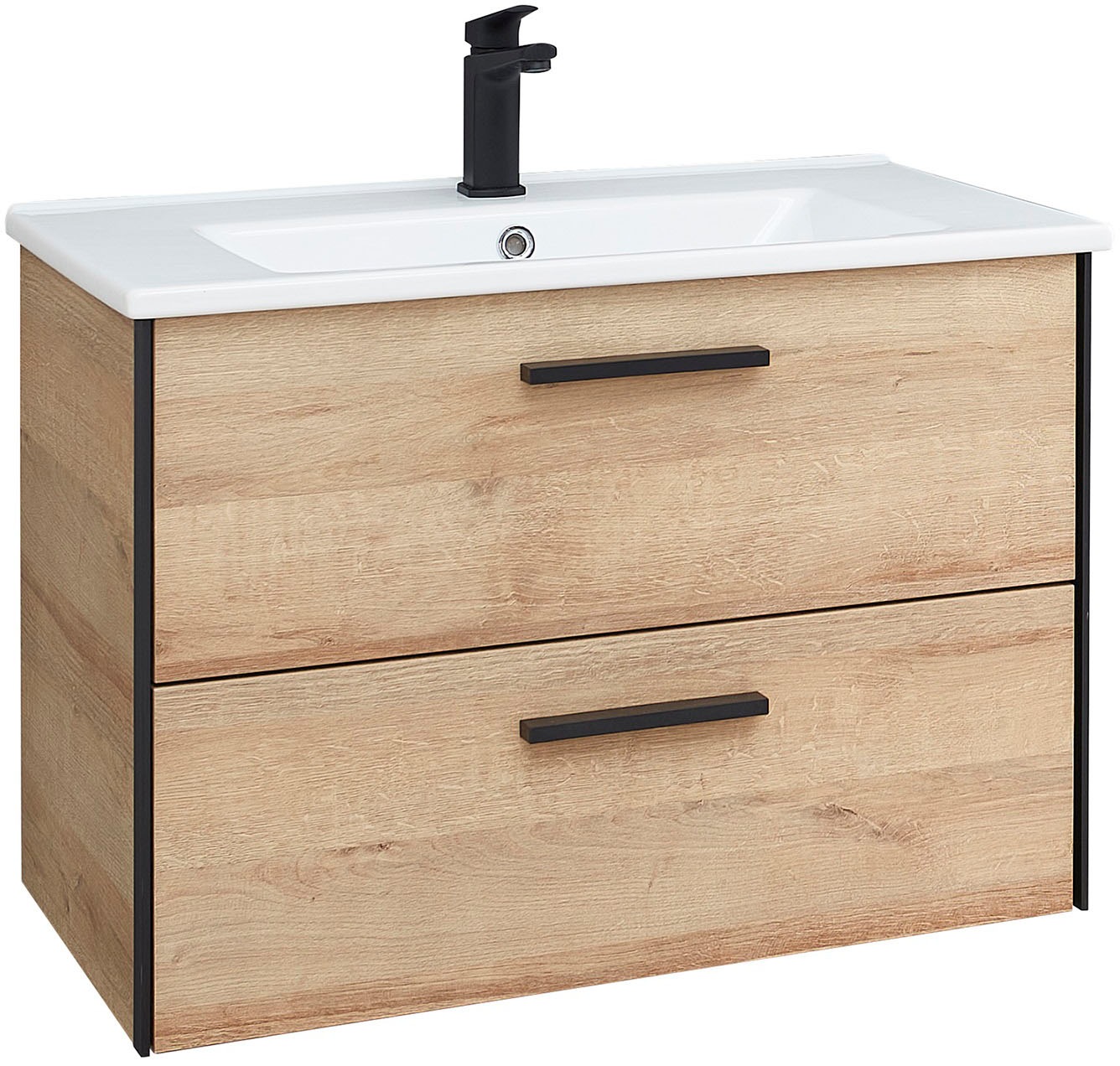 Saphir Badmöbel-Set »Quickset 395 3-teilig, Keramikwaschtisch mit LED-Spiegel«, (5 St.), Midischrank, inkl. Türdämpfer, 2 Türen, 3 Schubladen, Bad-Set