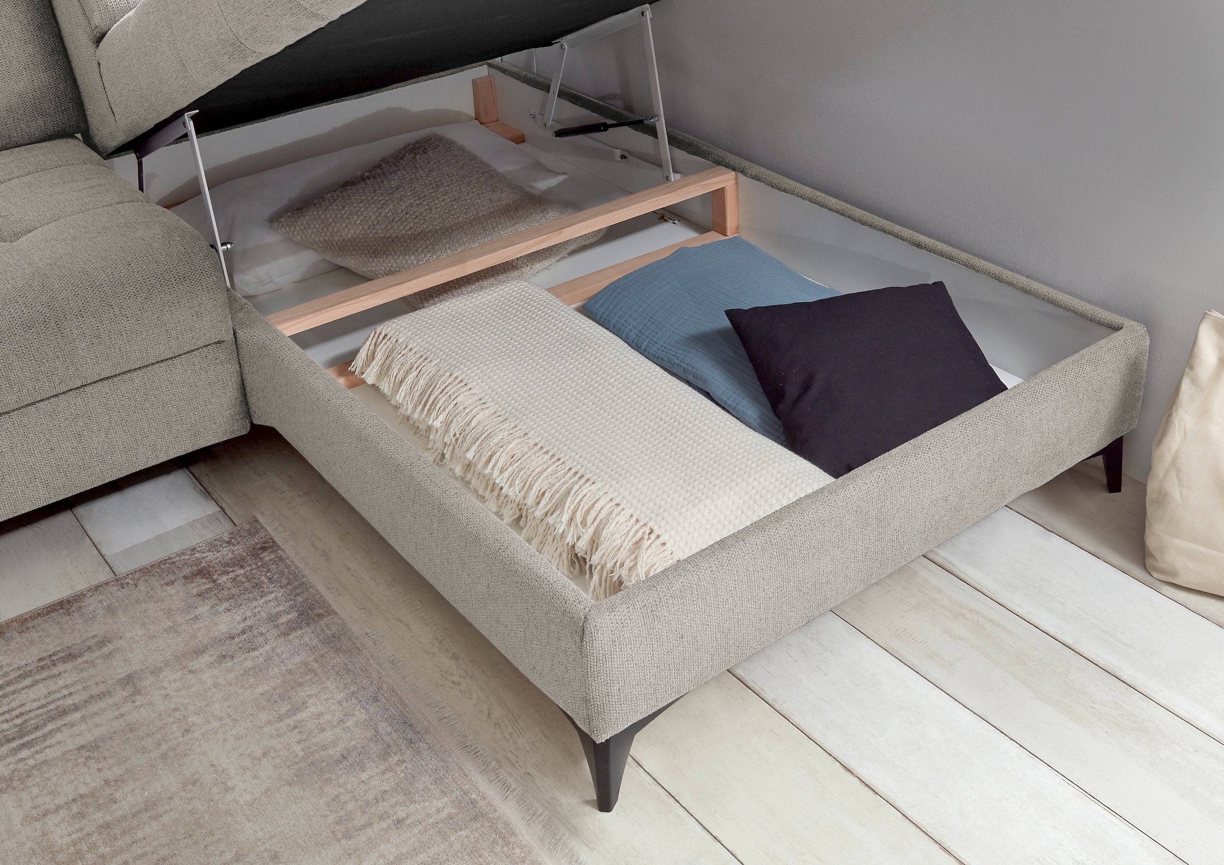 ED EXCITING DESIGN Ecksofa »Rockdale L-Form mit Bettfunktion, Bettkasten«, Kopfteilverstellung, Sitztiefenverstellung & USB-Port