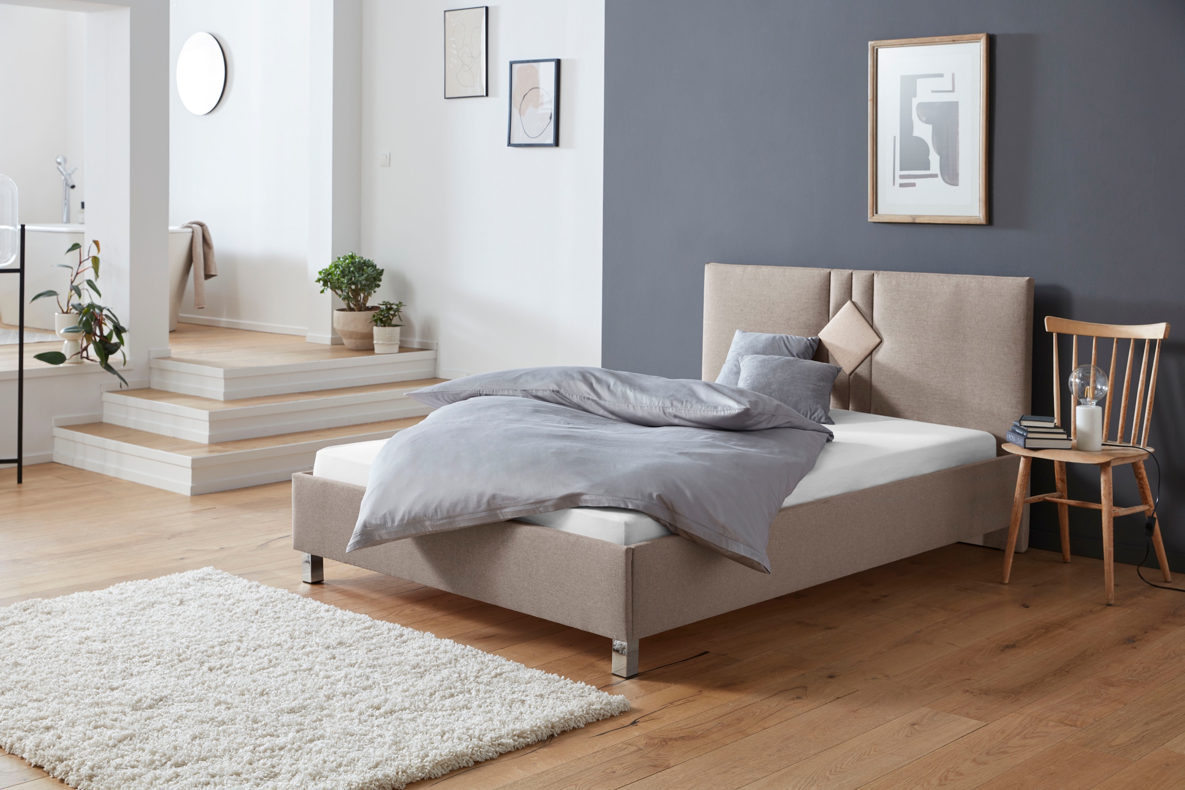 Polsterbett, beige (dunkelbeige), B:150cm H:98cm L:210cm, Bezug Bett: 100% Polyester;Bonnell-Federkernmatratze: 51% Polypropylen, 39% Polyester, 10% Baumwolle;Kaltschaummatratze: 100% Polyester, Bezug abnehm- und waschbar bis 60C, WESTFALIA SCHLAFKOMFORT,
