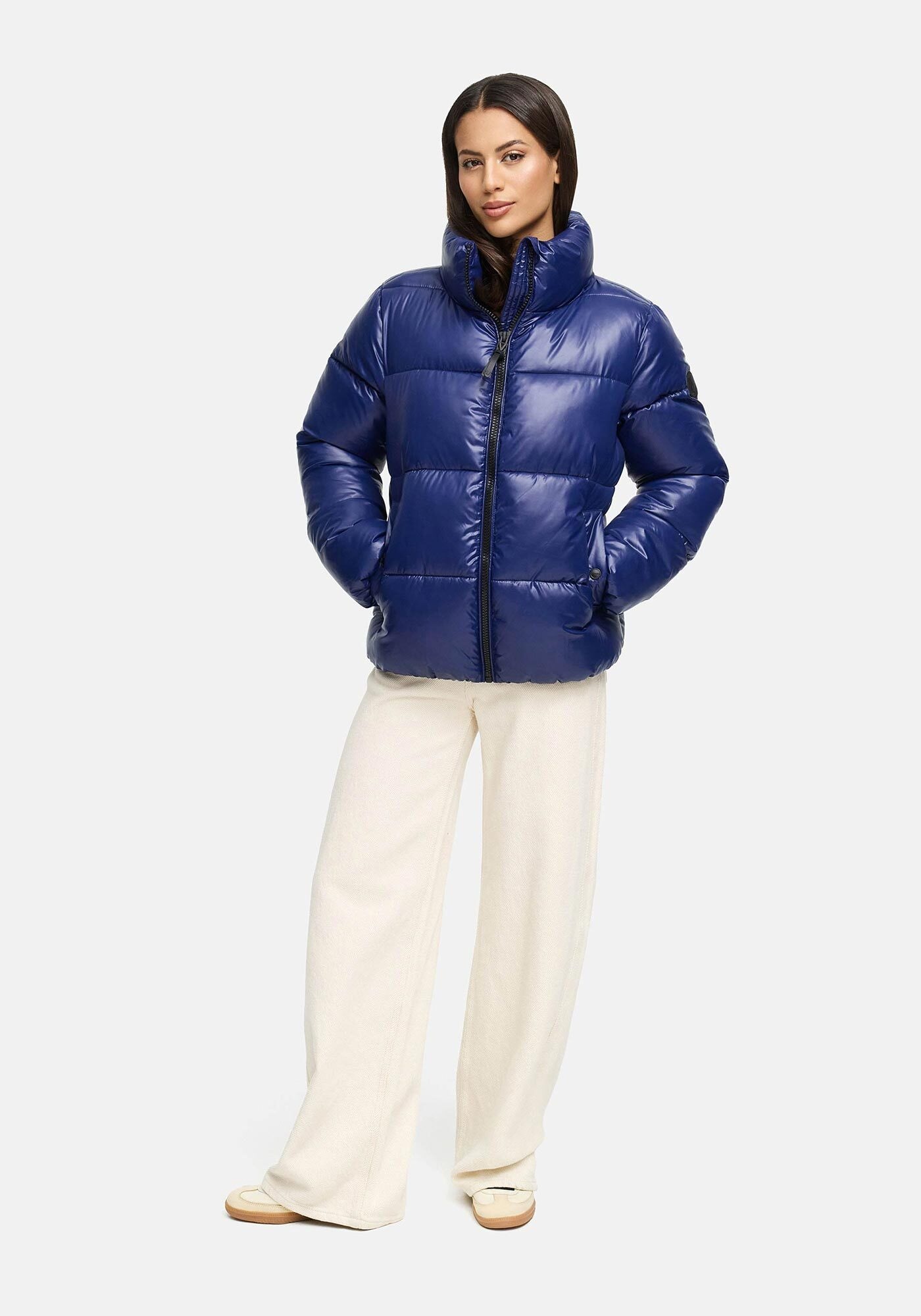 Winterjacke MARIKOO "Hazalee", Damen, Gr. XL, blau (navy), Obermaterial: 100% Polyester; Futter: 100% Polyester; Wattierung: 100% Polyester; Ärmelfutter: 100% Polyester, Jacken Winterjacke, mit leicht gläzendem Obermaterial und hohem Kragen