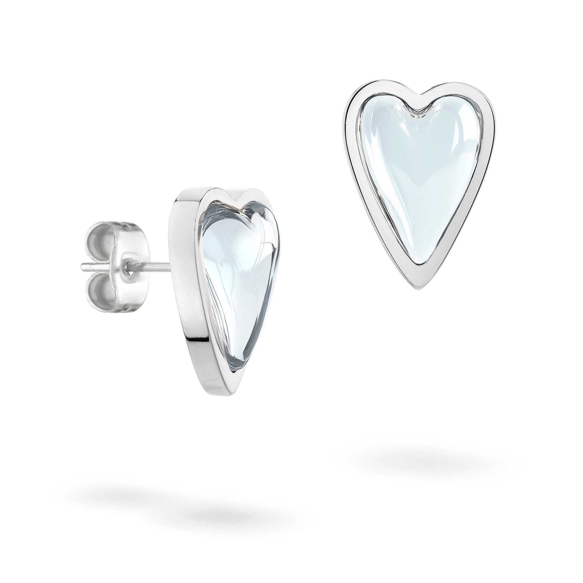 Paar Ohrstecker LIEBESKIND BERLIN "Schmuck Geschenk Edelstahl Ohrringe Glass Heart", edelstahlfarben, transparent, transparent, Ohrringe, Damen, Edelstahl, mit Glasstein