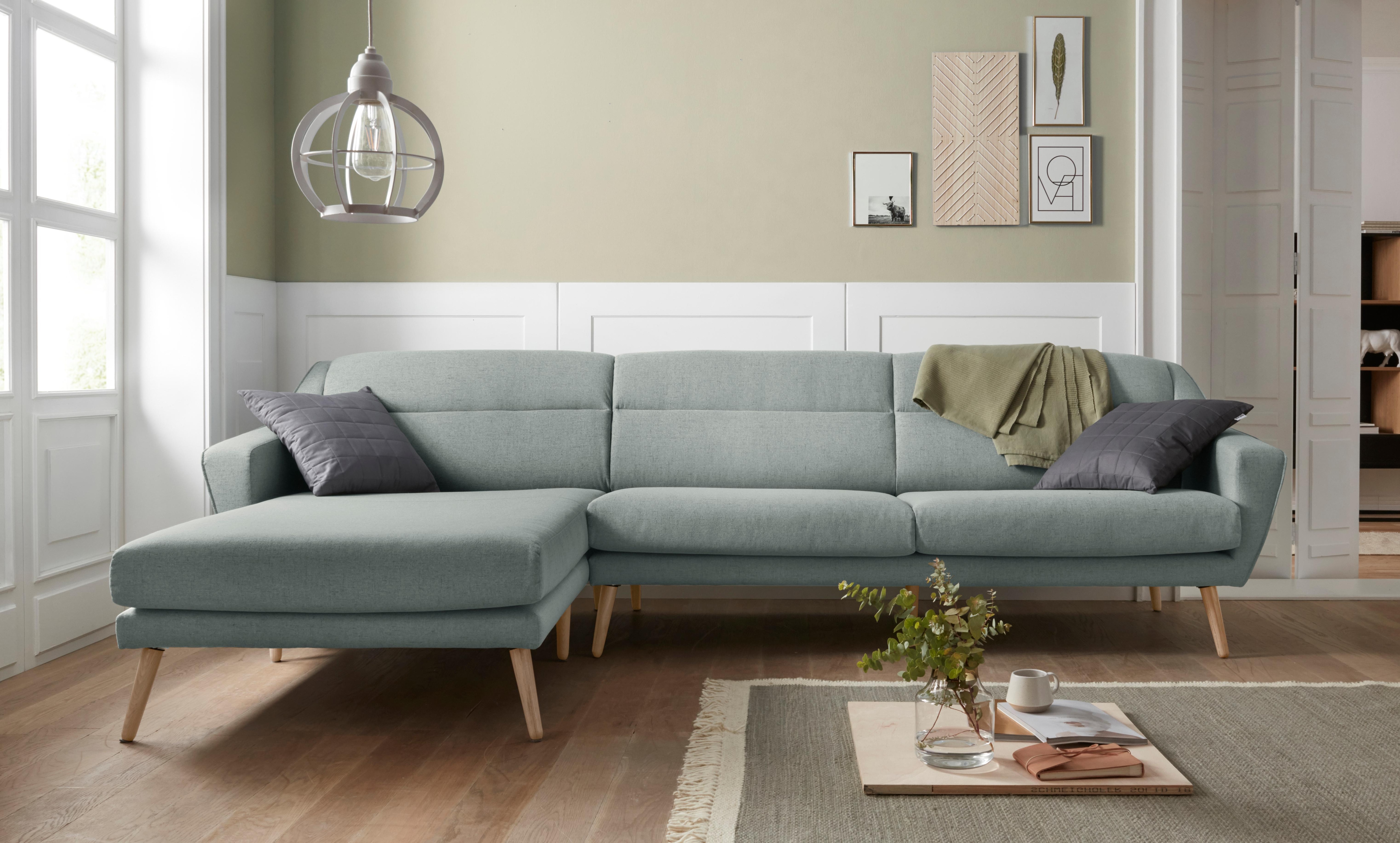 OTTO home Ecksofa "Bille L-Form" mit Naht im Rückenkissen und Beinen aus Eichenholz