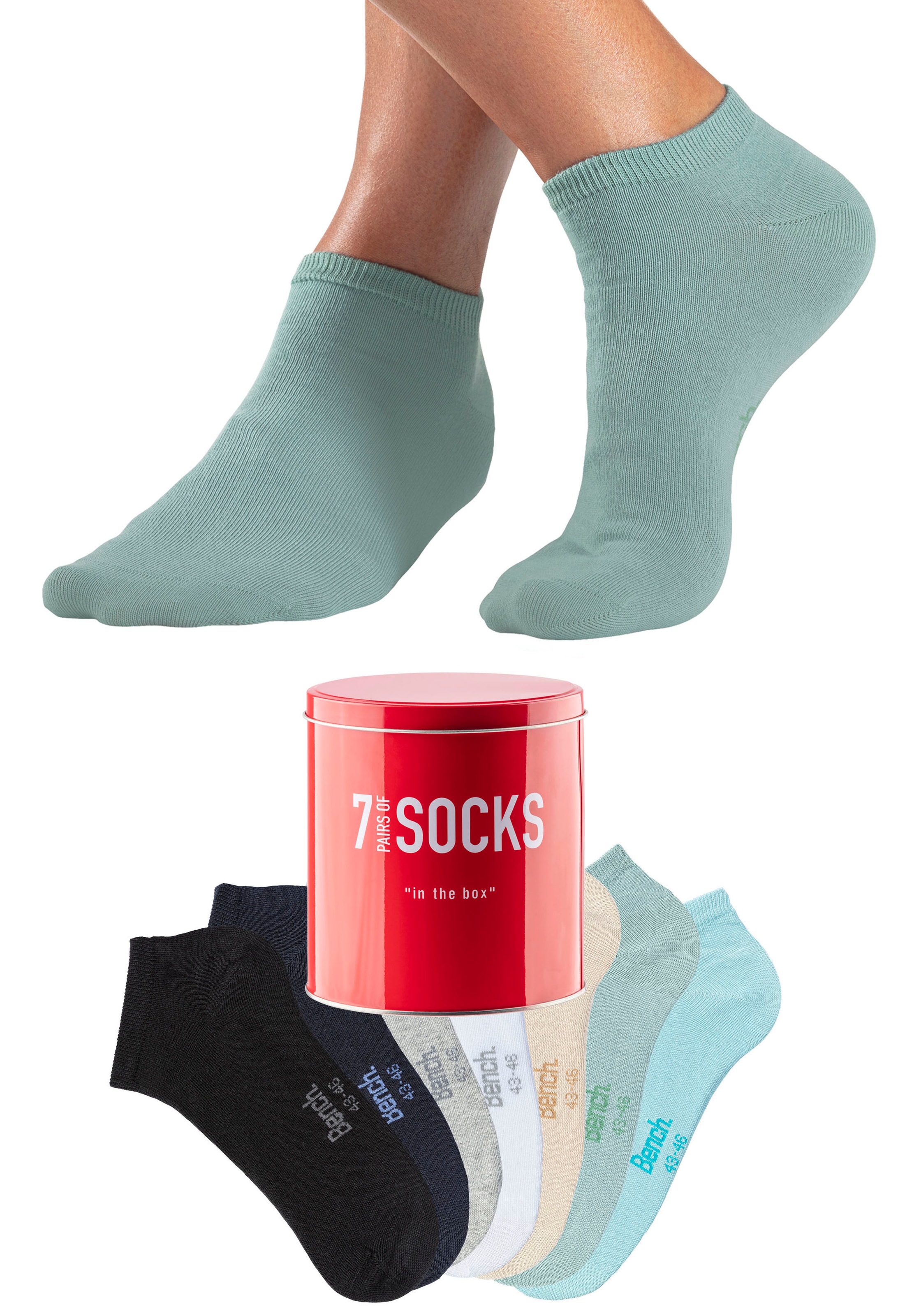 Bench. Sneakersocken, (Dose, 7 Paar), verpackt in der Dose