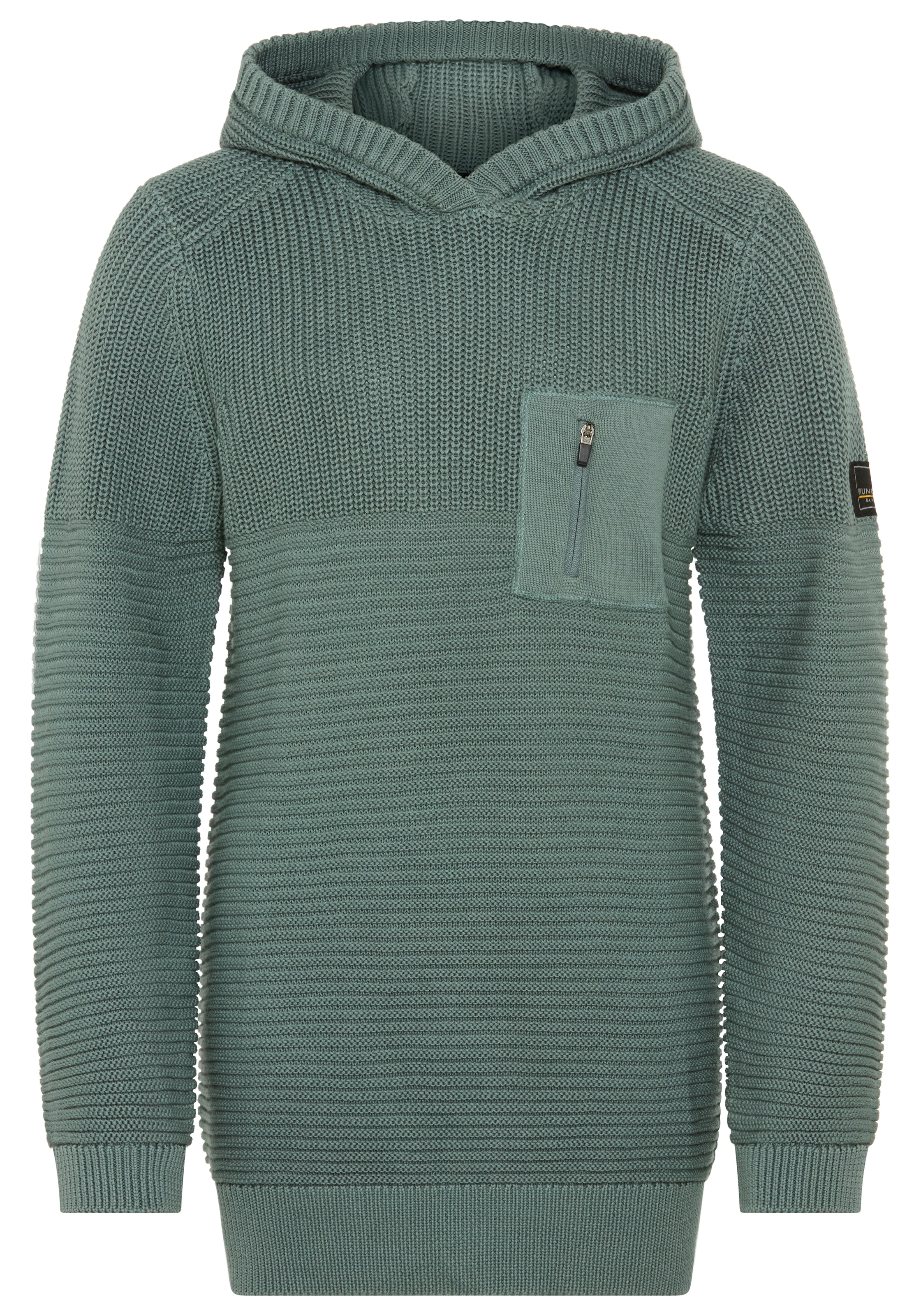 Bruno Banani Strickpullover »Kapuzen-Strickpullover mit BRUNO BANANI Badge« Pullover in Ripp-Strickstruktur, mit Kapuze und Tasche auf der Brust