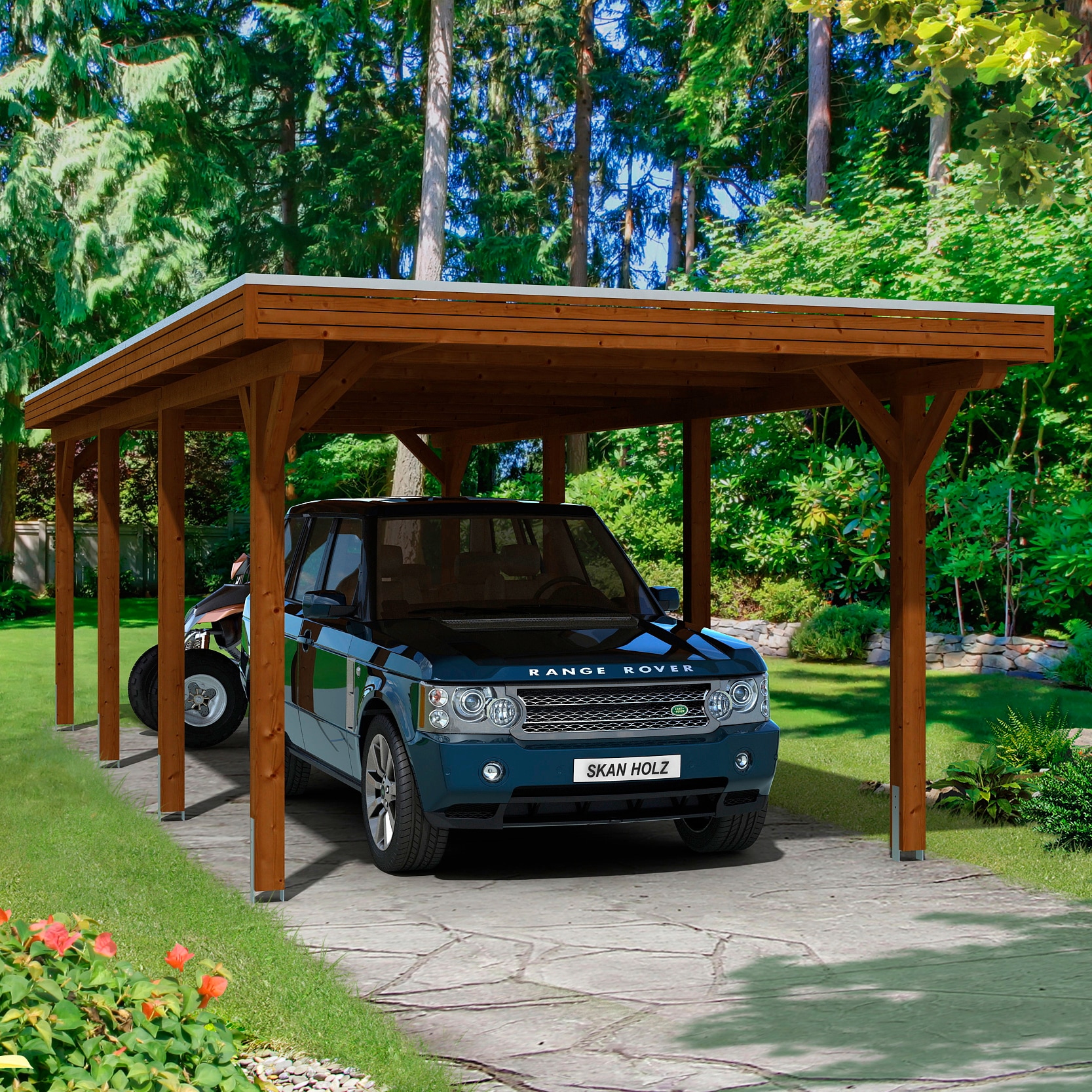 Skanholz Einzelcarport "Spessart", Leimholz-Nordisches Fichtenholz, 291 cm, braun