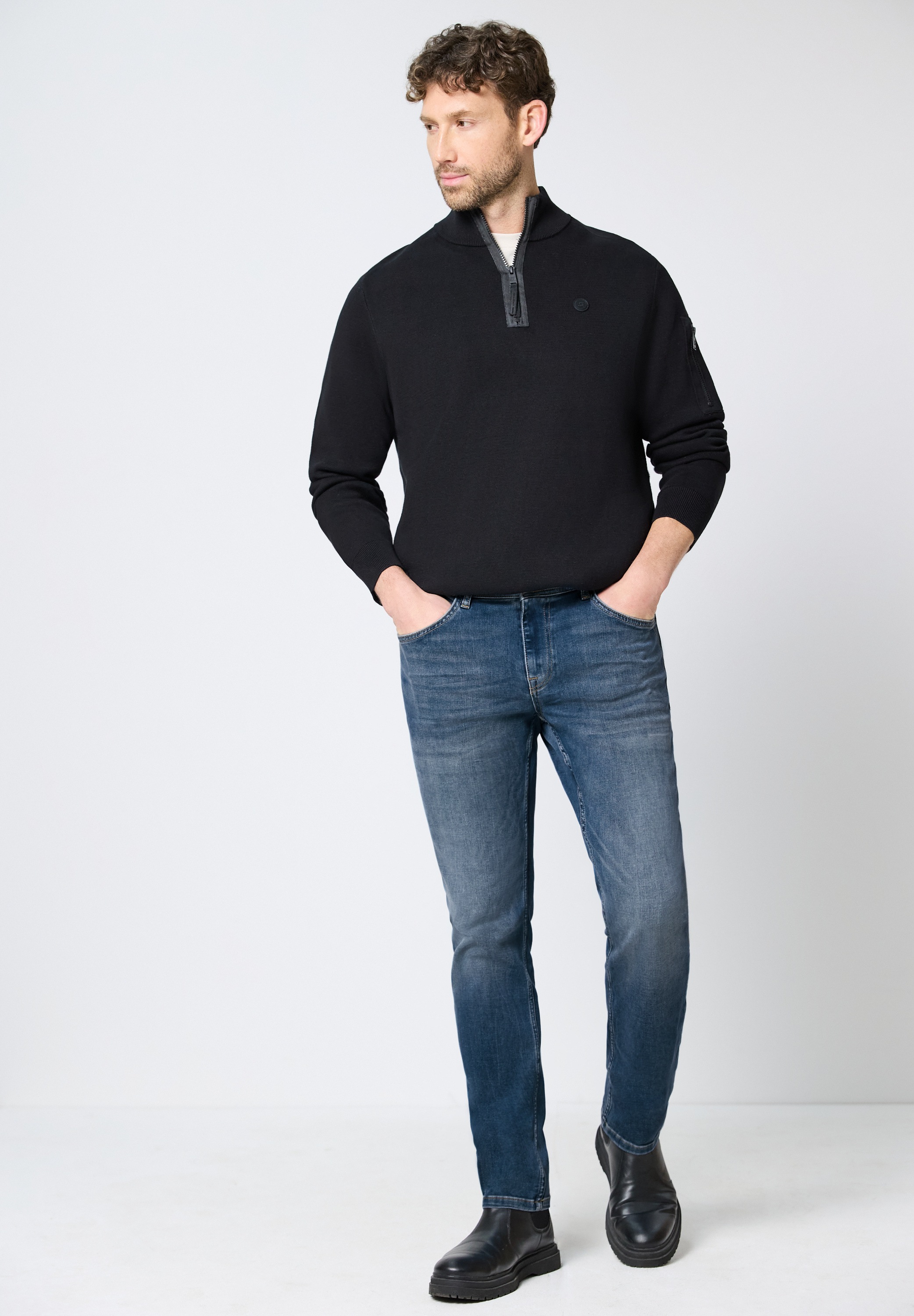Regular-fit-Jeans STREET ONE MEN, Herren, Gr. 32, Länge 32, soft grüncast random wash, Jeans, 79% Baumwolle, 20% Polyester, 1% Elasthan, unifarben, lang, Jeans, 5-Pocket-Style 3