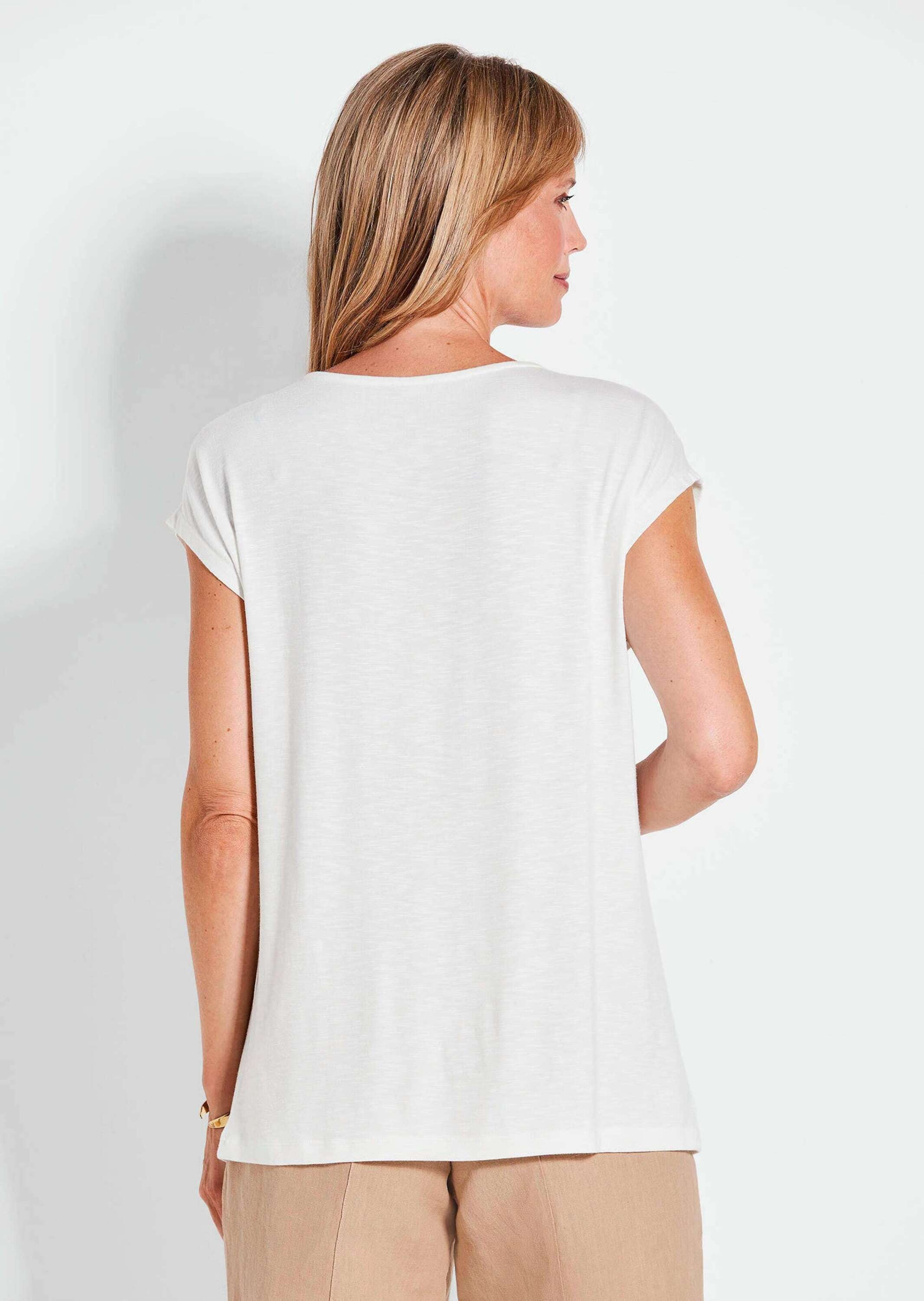 GOLDNER Kurzarmshirt »Kurzgröße Elegantes Oberteil mit Glitzersteinen«