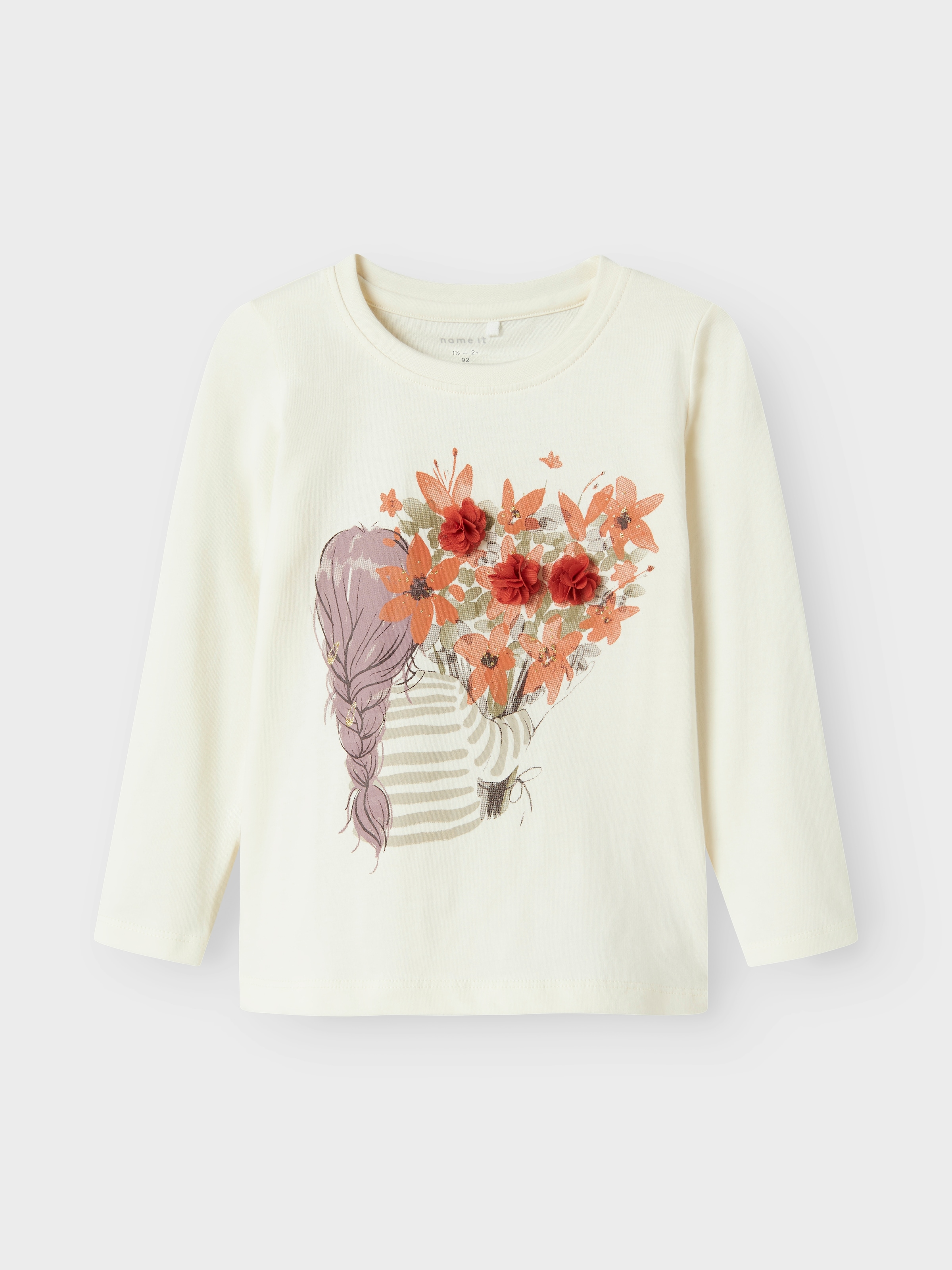 NAME IT Mädchen Langarmshirt "NMFOTREA LS TOP BOX", weiß, Gr. 122, bedruckt, Jersey, Obermaterial: 100% Baumwolle, Shirts