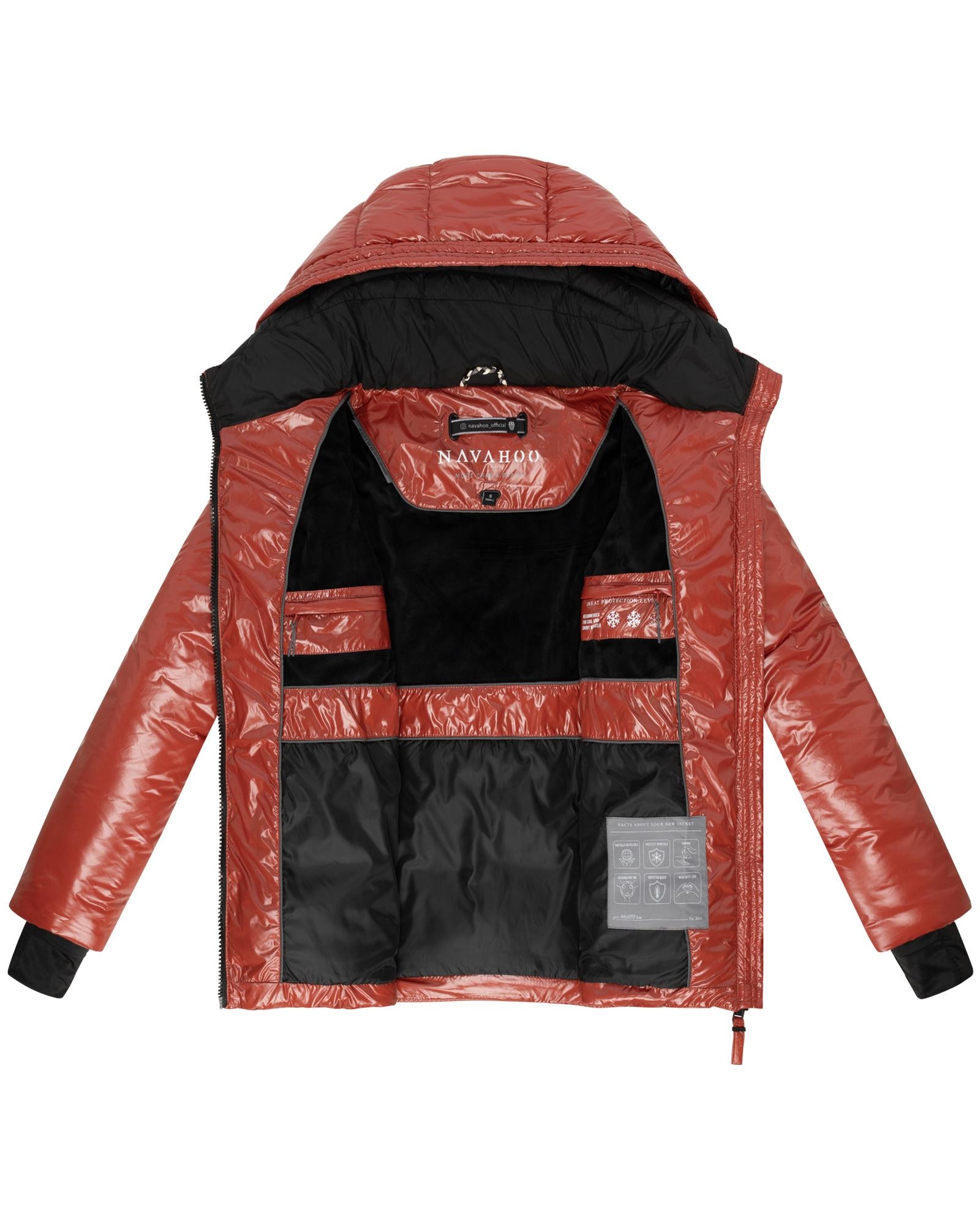 Navahoo Steppjacke »Eisglanz 14« mit Kapuze Glänzende Damen Winterjacke mit Taillengürtel