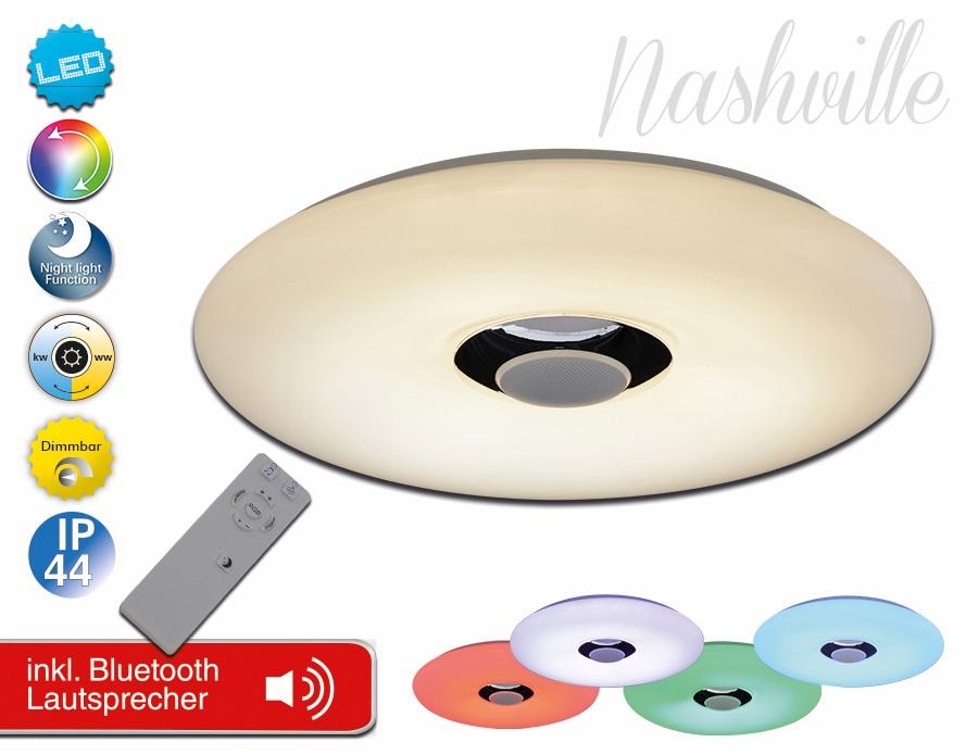 näve LED Deckenleuchte »NASHVILLE«, Leuchtmittel LED-Board | LED fest integriert, Deckenleuchte "Nashville", RGB-Farbwechsler, dimmbar, Bluetoothspeaker