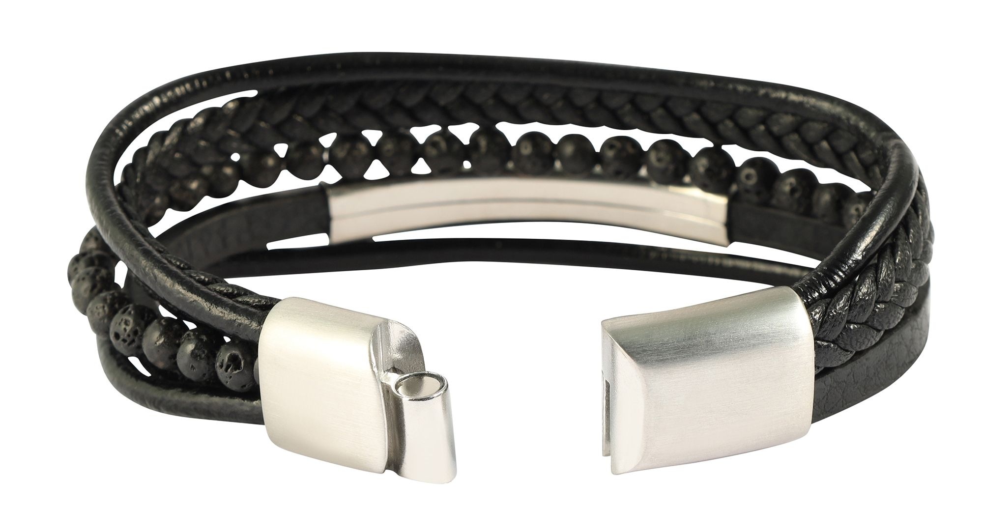Adelia's Neel Men's Leather Bracelet Black 23 cm