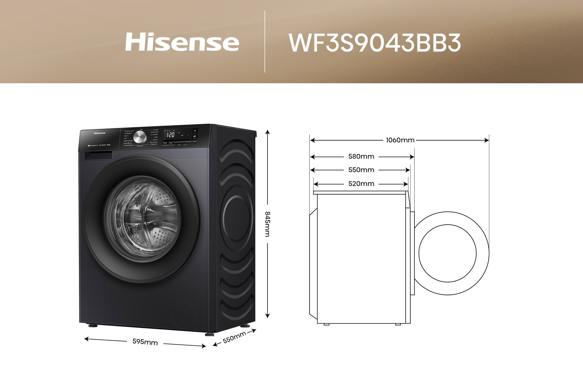 Hisense Waschmaschine »WF3S9043BB3«, 9 kg, 1400 U/min, Wifi-ConnectLife