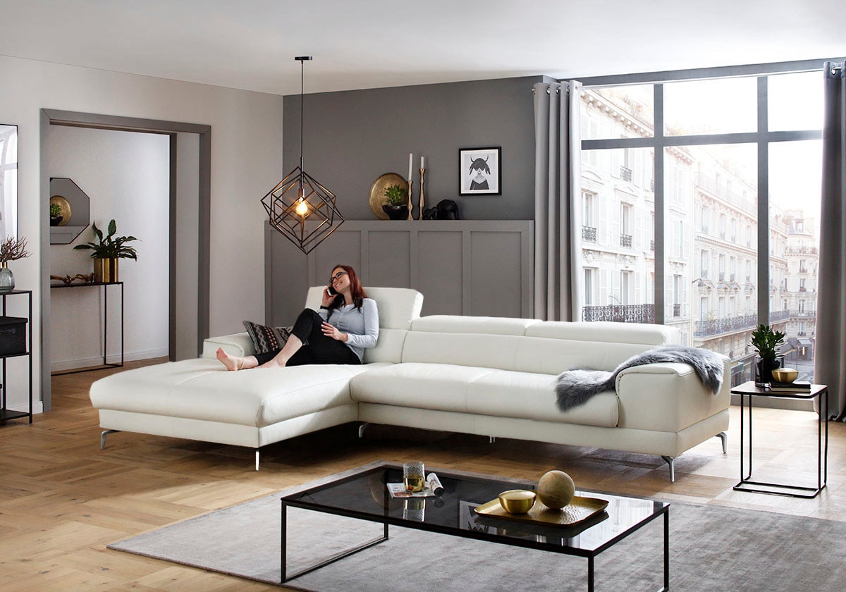 W.SCHILLIG Ecksofa »piedroo, Designsofa mit tollem Sitzkomfort, elegant und bequem, L-Form«, Kopfteilverstellung, wahlweise mit Sitztiefenverstellung, Breite 343cm