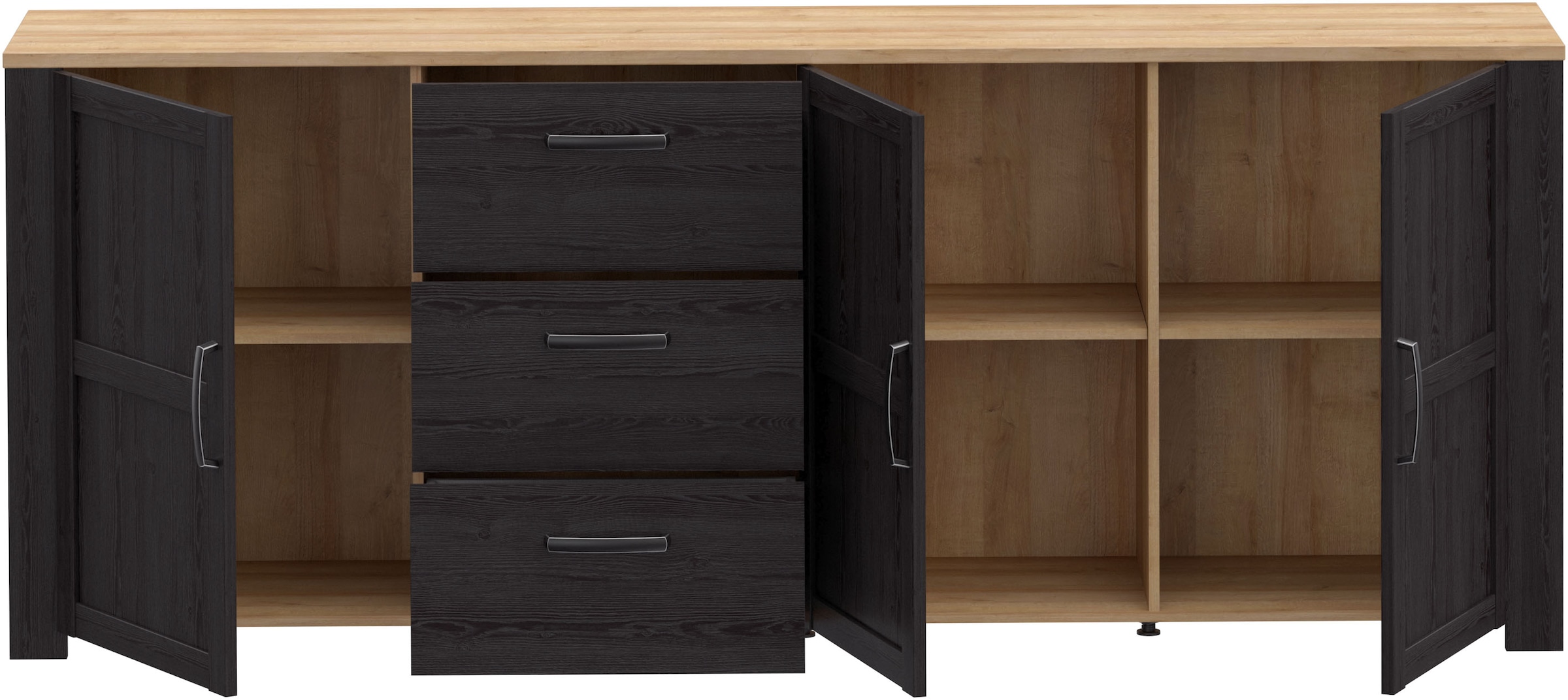 FORTE Sideboard »Bohol, großes Sideboard,Breite 2,20 mtr. Soft-Close, Stauraum« B/H/T 220,8/87/42cm, 3 Türen, 3 SK