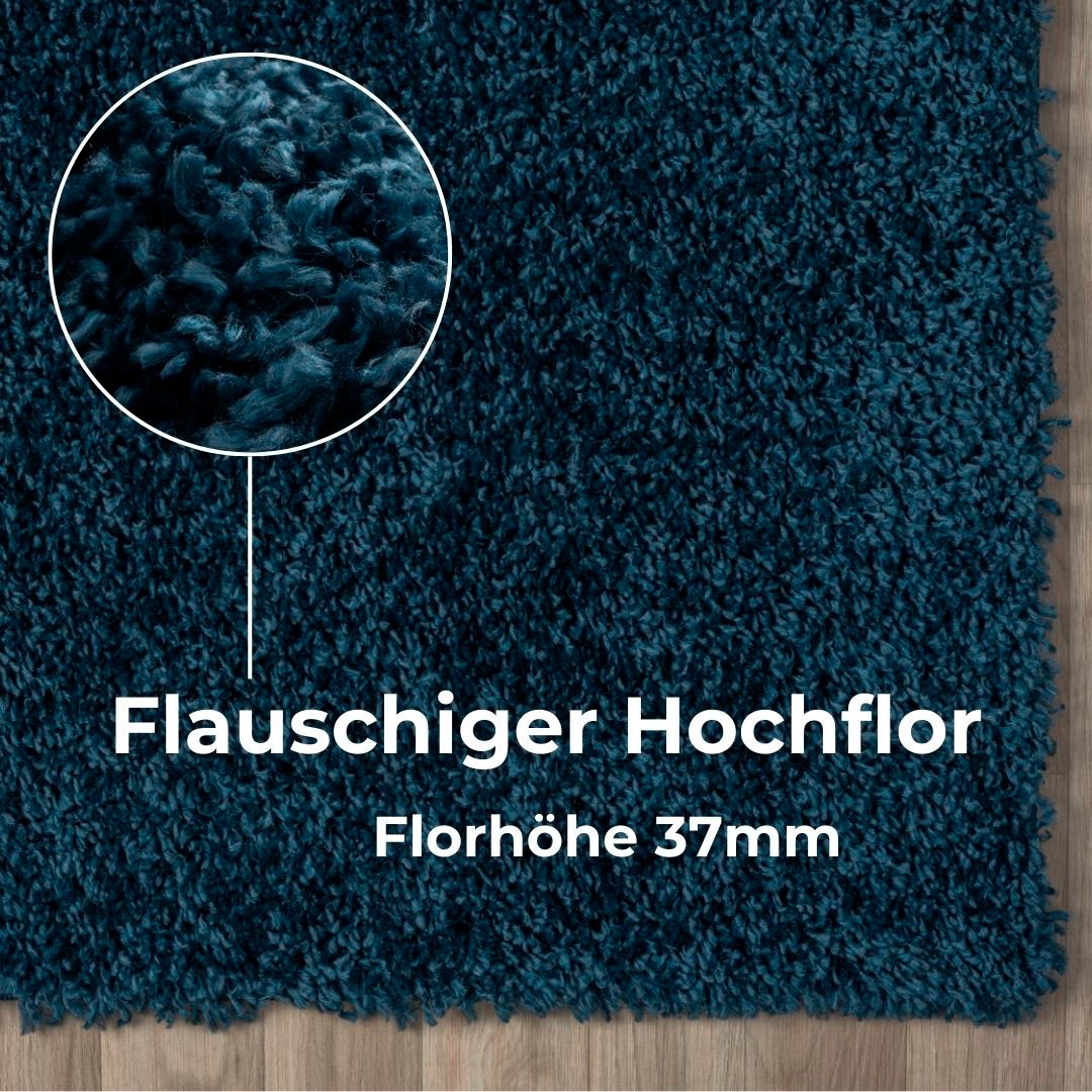 Hochflor-Teppich OTTO HOME "Banji", blau (dunkelblau), B:60cm H:37mm L:90cm, Polypropylen (PP), Teppiche, Uni Farben, weich und flauschig, auch als Läufer & in rund erhältlich 3