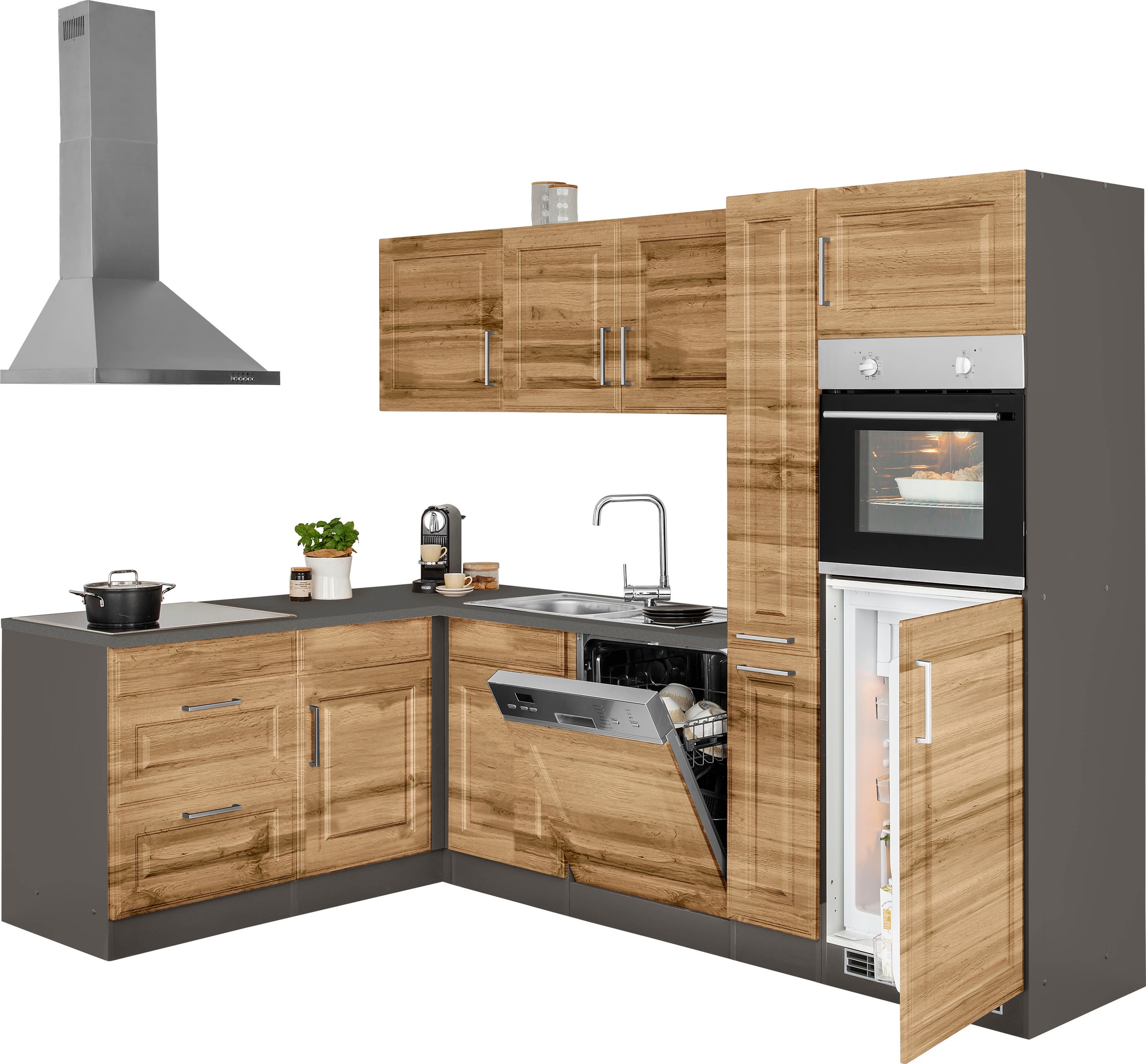 HELD MÖBEL Winkelküche »Stockholm«, mit E-Geräten,260 x 170 cm, mit hochwertigen MDF Fronten
