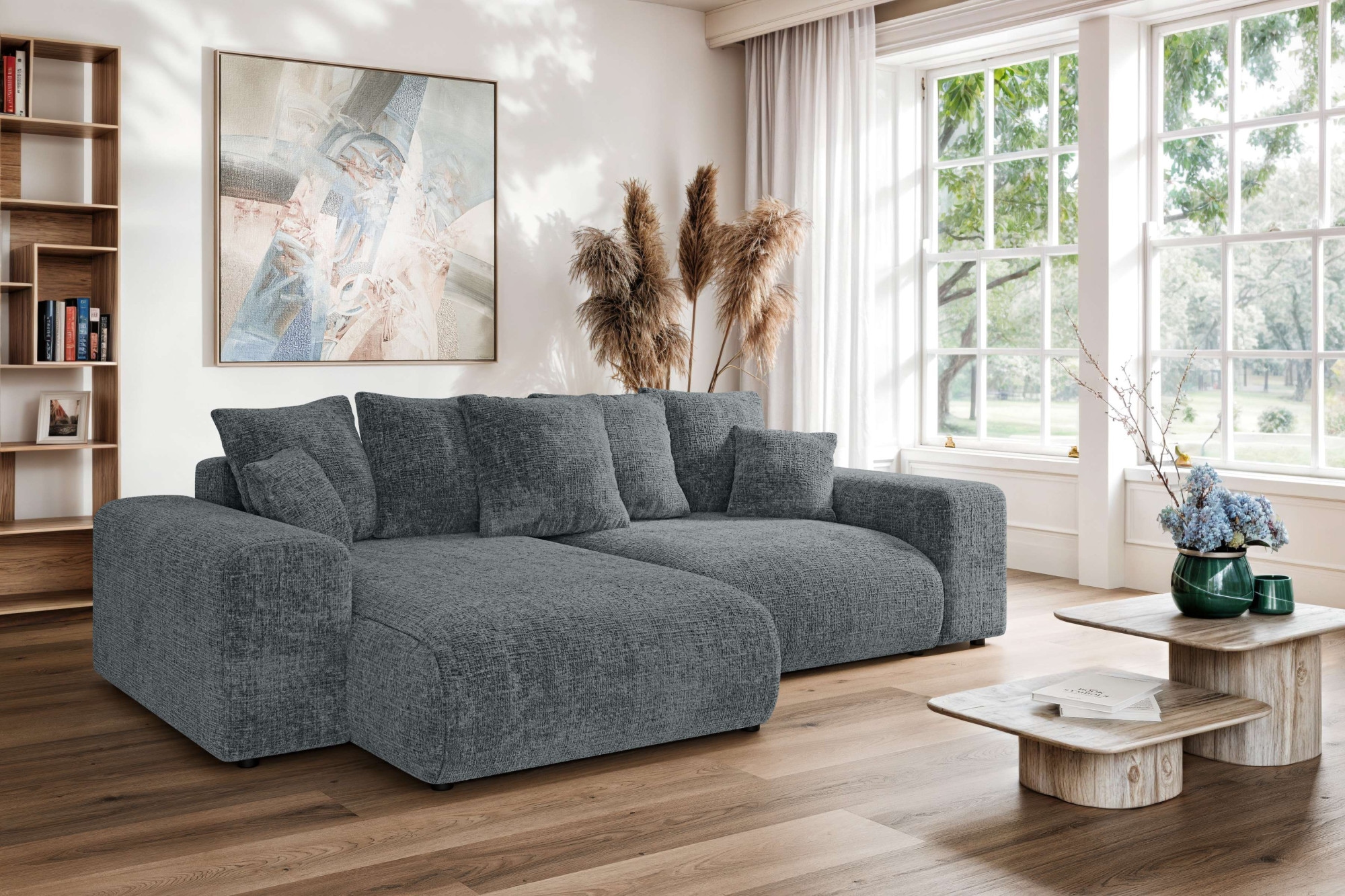 Home affaire Ecksofa »LAKESIDE mit Bettfunktion und Bettkasten, B/T/H 257/166/84 cm«, L-Form, Recamiere beidseitig montierbar, mit Wellenunterfederung