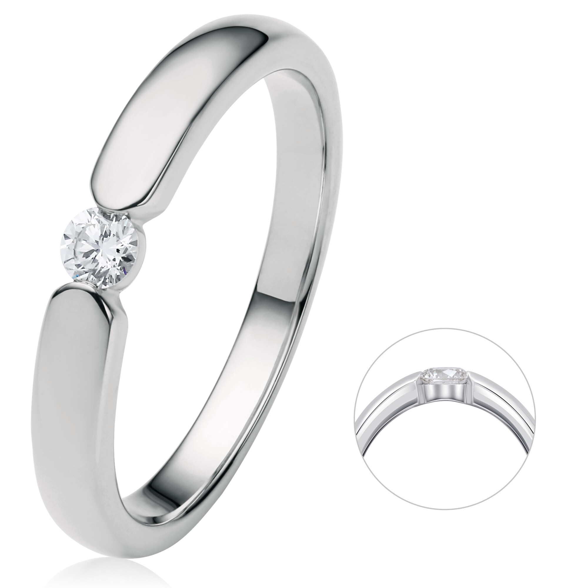 Diamantring »0.13 ct Diamant Brillant Spannfassung Ring aus 750 Weißgold«, Damen Gold...