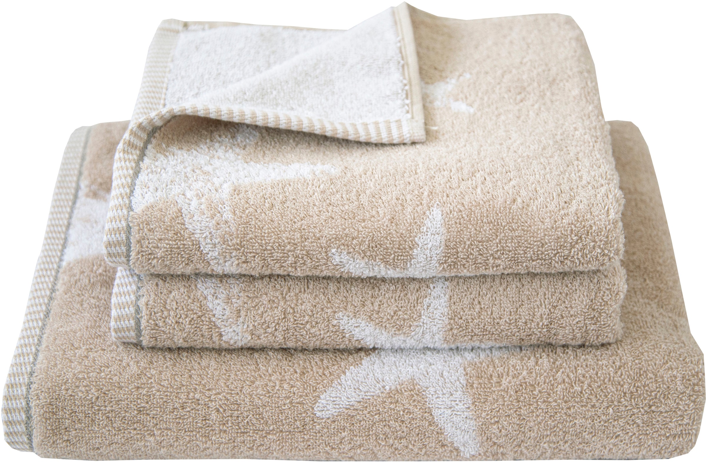 Handtuch Set DYCKHOFF, beige, Frottier, Obermaterial: 100% Baumwolle, Handtuch-Sets, "Maritim, Starfish", 2 Handtücher (50x100cm), 1 Duschtuch