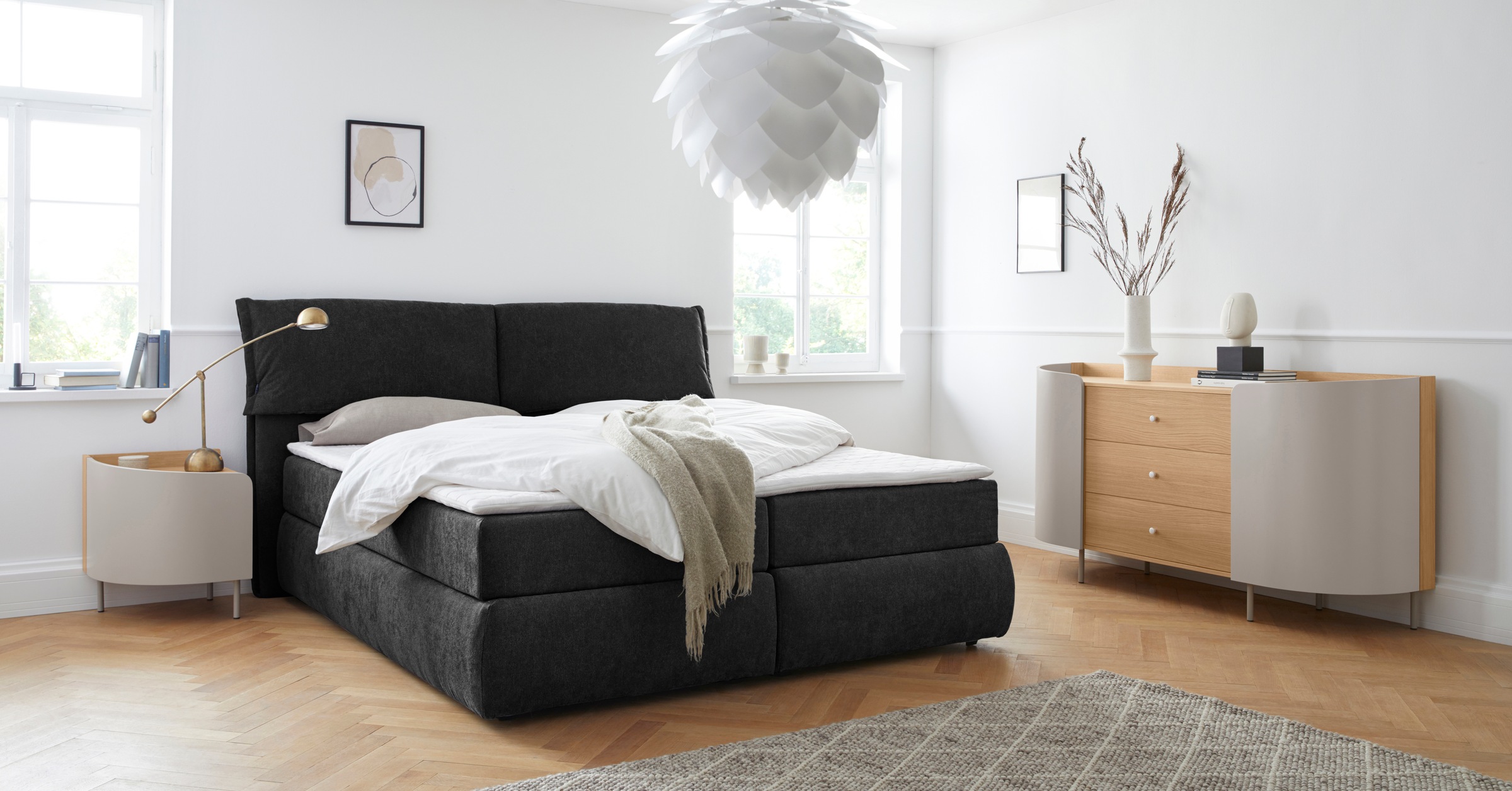 andas Boxspringbett »Jenson«, in 4 Farben, 4 Breiten, 3 Matratzenarten in 2 Härtegraden, Topper