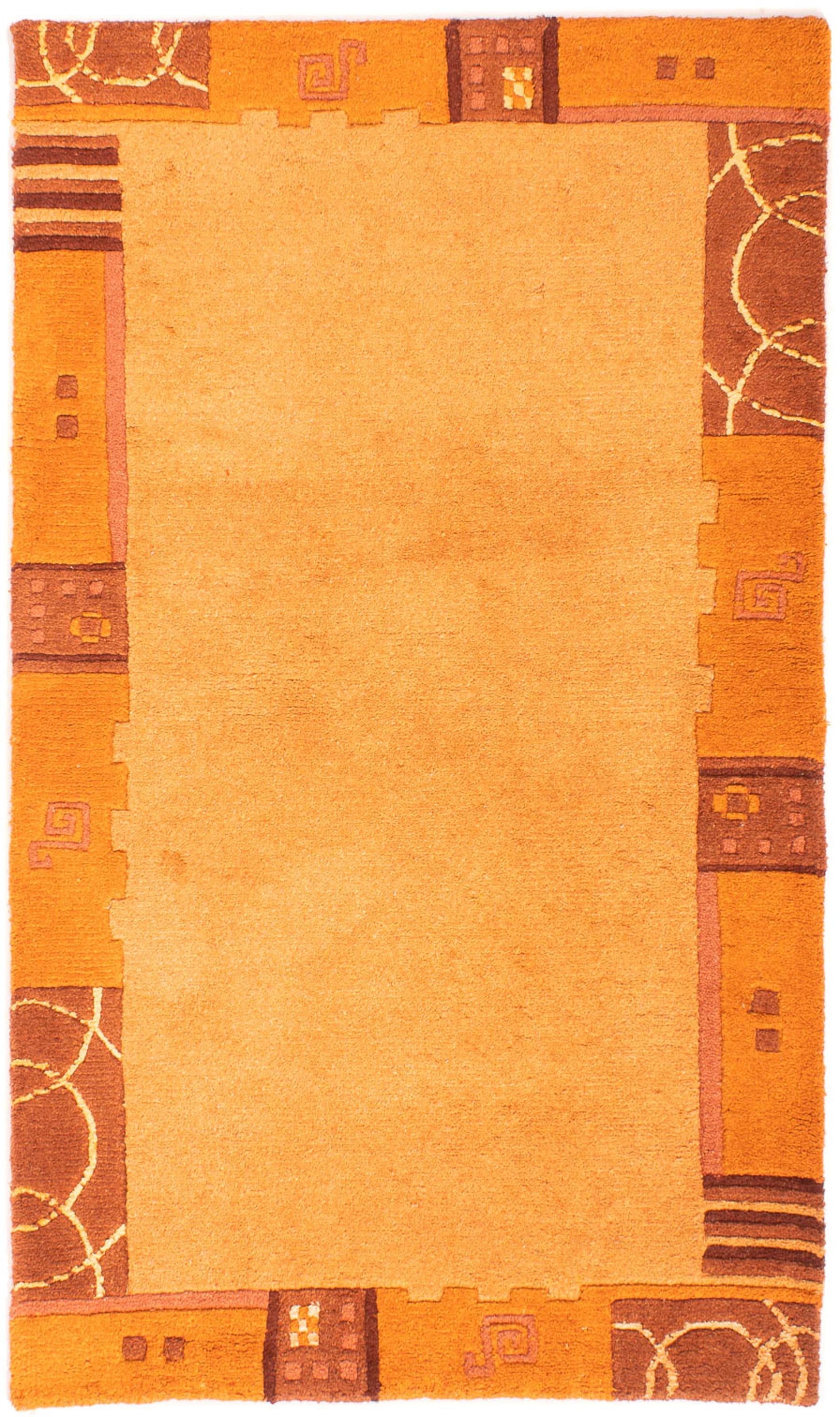 morgenland Wollteppich »Nepal - 150 x 80 cm - orange«, rechteckig, Wohnzimmer, Handgeknüpft, Einzelstück mit Zertifikat