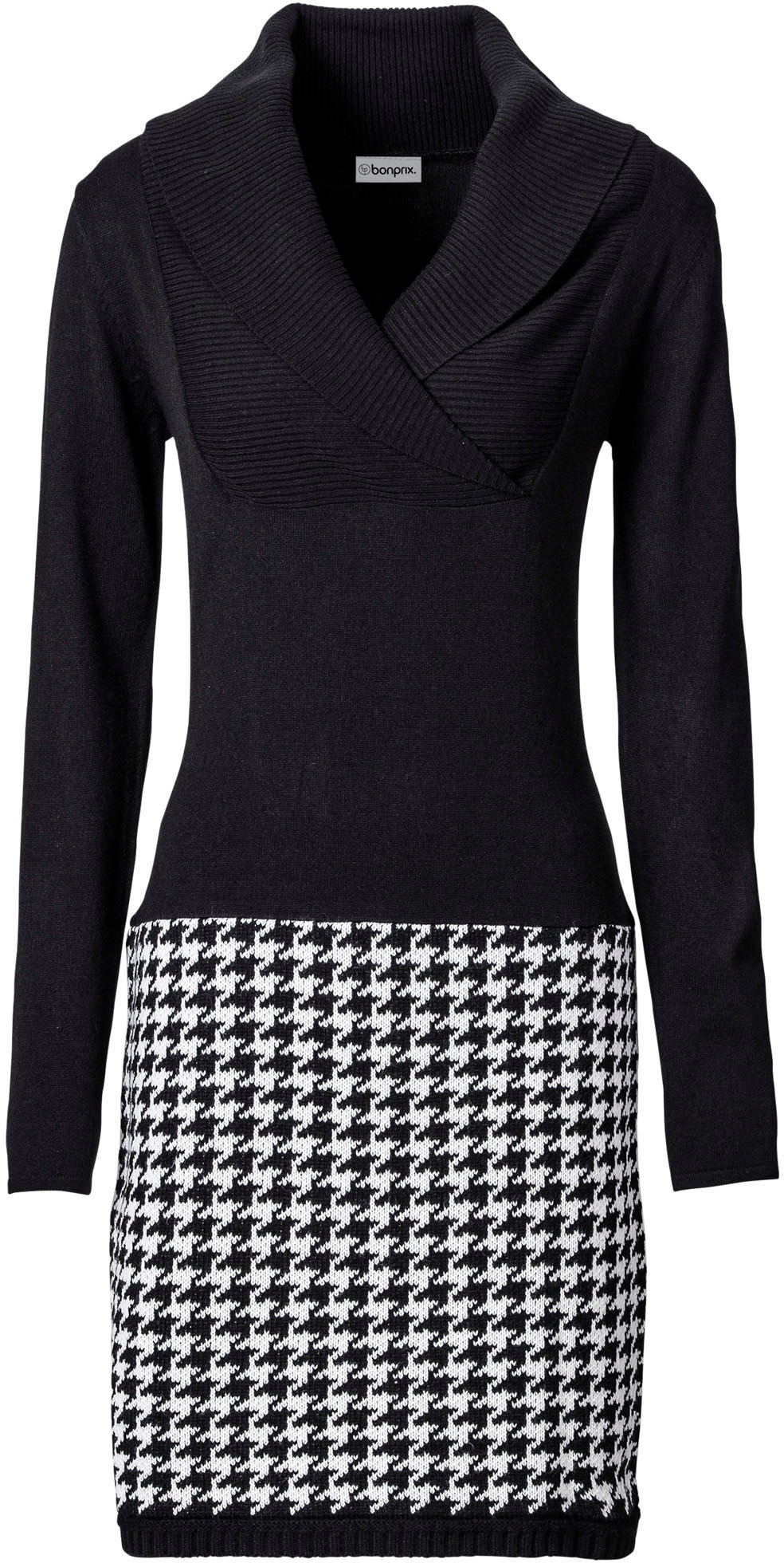 bonprix Strickkleid aus Polyacryl, figurbetonte Passform, gemustertes Rockteil