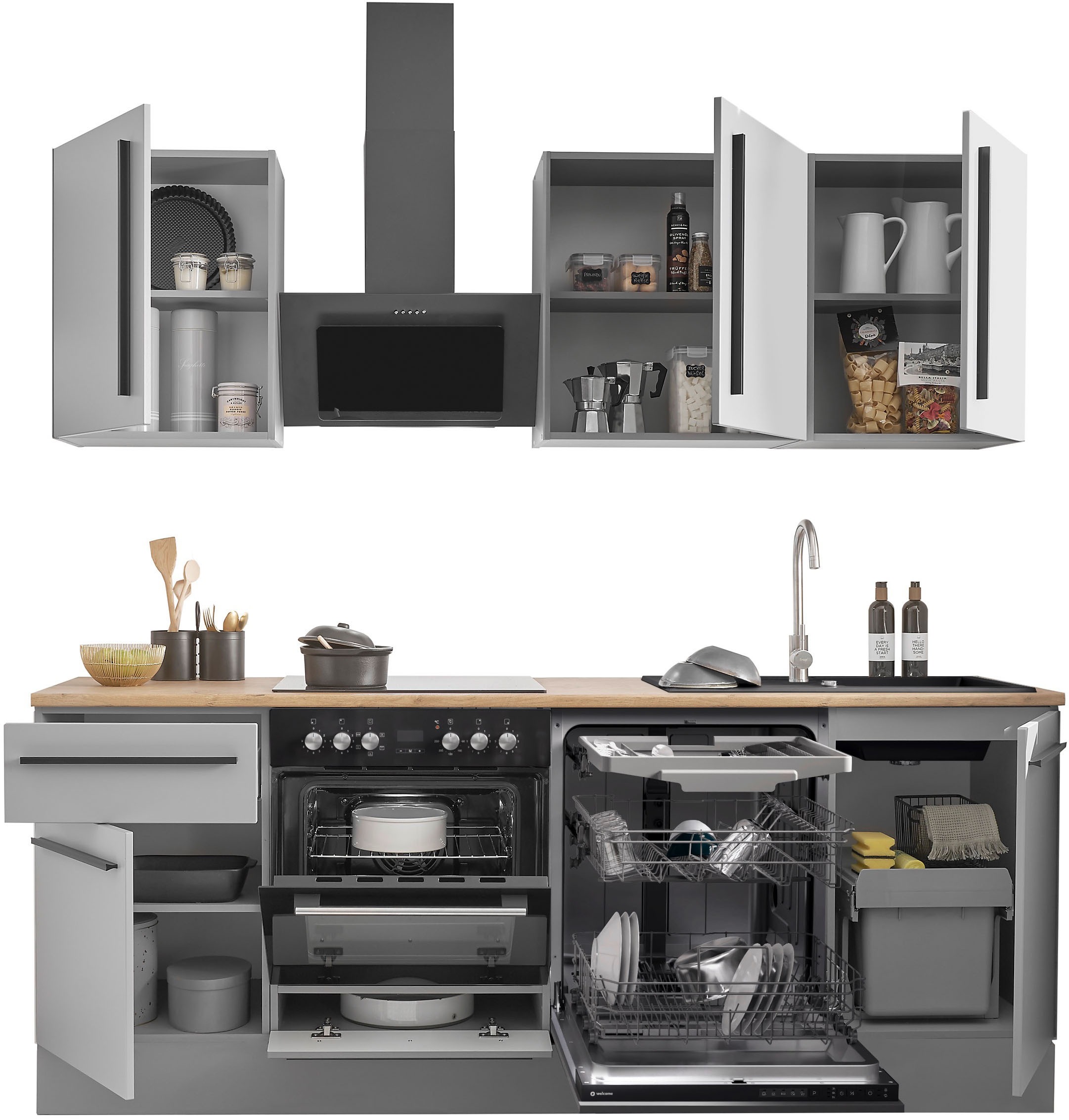 BASIC by Balculina Winkelküche »Denver, Küche BxHxT 220 x 211 x 60«, Breite 220 cm, wahlweise mit E-Geräten und Induktion