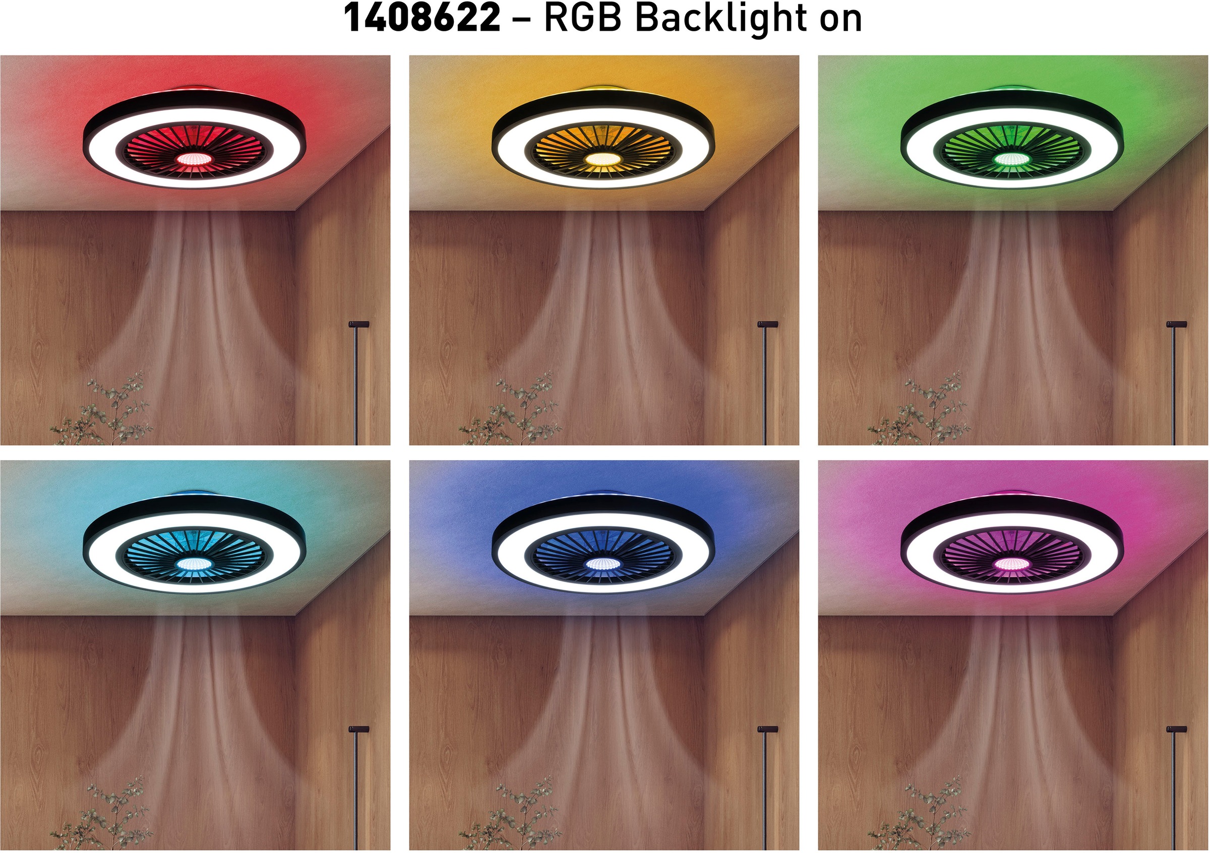 MY HOME LED Deckenleuchte "Yuri Deckenventilator", schwarz (schwarz weiß), 1, Ø 54cm H: 16cm, 1 Stk., Leuchten, Deckenlampe, Ventilator, RGB-Backlight, LED Deckenleuchte 2